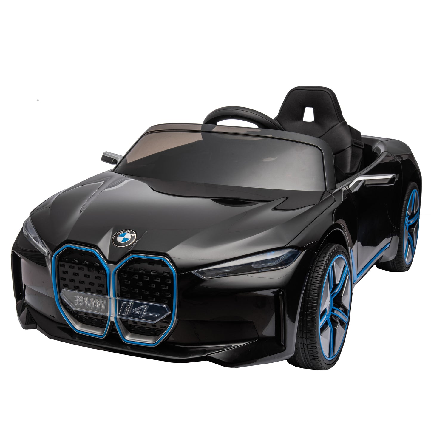 Licensed BMW I4, 12V Kids Ride On Car - 2.4G Remote Control, Electric Car for Kids - Three-Speed Adjustable, Power Display, USB, MP3, Bluetooth - LED Light, Two-Point Safety Belt, Story - Red