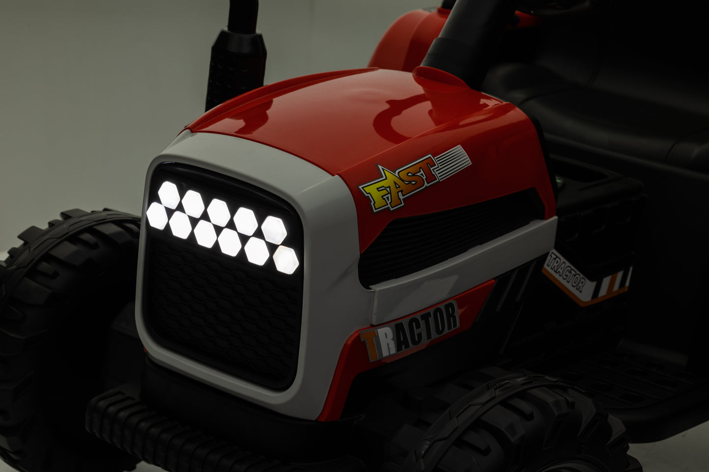 12V Battery Powered Electric Tractor Toy w/Remote, Three Speeds, Power Display, USB, MP3, Bluetooth, LED Light, Safety Belt, Ride on Tractor with Trailer