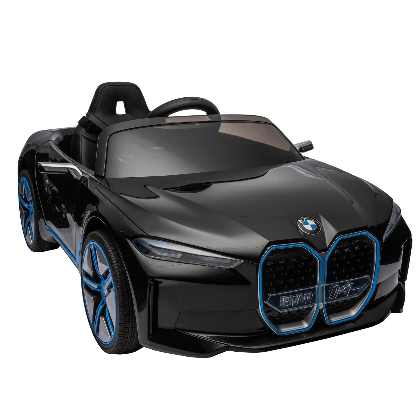 Licensed BMW I4, 12V Kids Ride On Car - 2.4G Remote Control, Electric Car for Kids - Three-Speed Adjustable, Power Display, USB, MP3, Bluetooth - LED Light, Two-Point Safety Belt, Story - Red