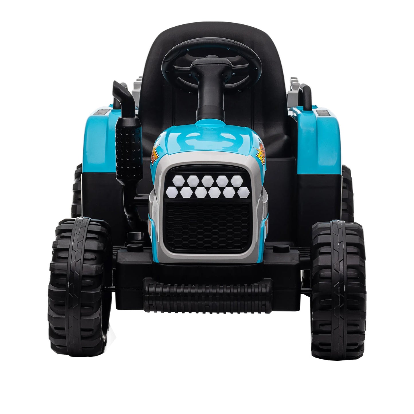 12V Battery Powered Ride on Tractor with Trailer for Kids | Remote Control | 3-Speed Adjustable | Power Display | USB, MP3, Bluetooth | LED Light | Two-Point Safety Belt | Blue