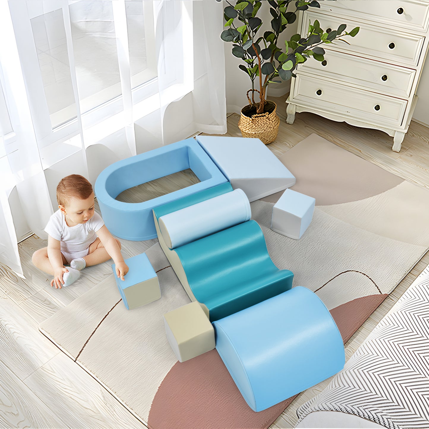 Soft Climb and Crawl Foam Playset 8 in 1 | Safe Soft Foam Nugget Block for Infants, Preschools, Toddlers | Indoor Active Play Structure | Crawling and Climbing Fun | Multiple Colors and Sizes Available