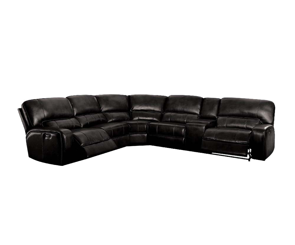 ACME Saul Sectional Sofa: Power Motion/USB, Black Leather-Aire. Modern, Comfortable, and Stylish Seating Solution for Your Home.