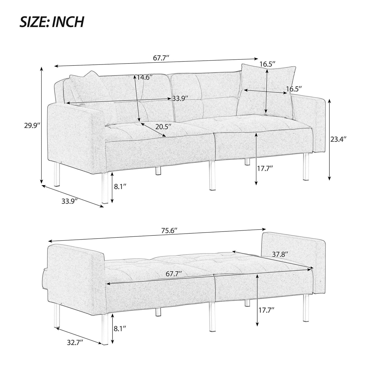 Linen Upholstered Modern Convertible Folding Futon Sofa Bed for Compact Living Space