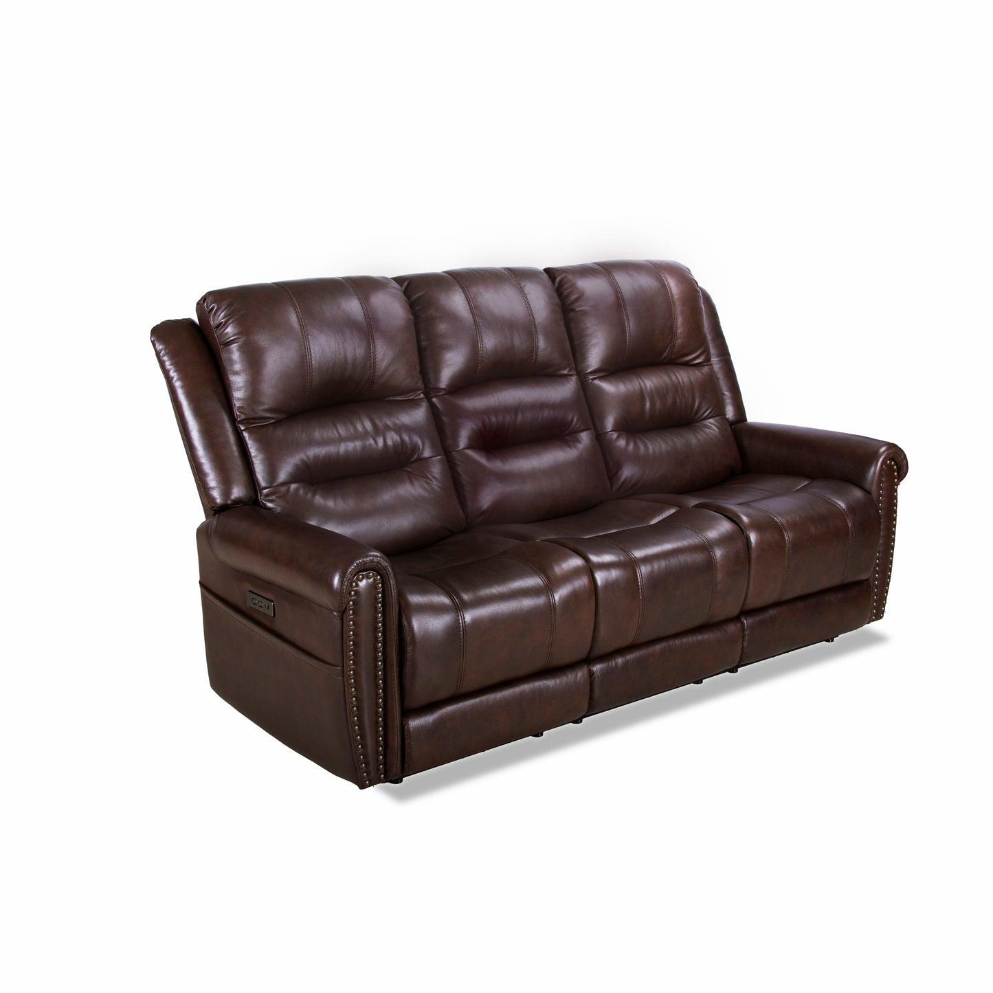 Espoo Leather Nailhead Dropdown Table Power Reclining Sofa - Brown