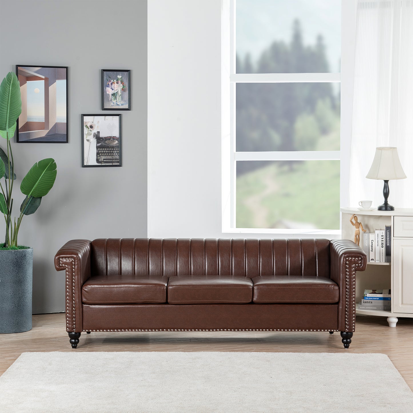 83.66" Traditional Square Arm Removable Cushion 3 Seater Sofa: Classic Style, Generous Width, Various Color Options