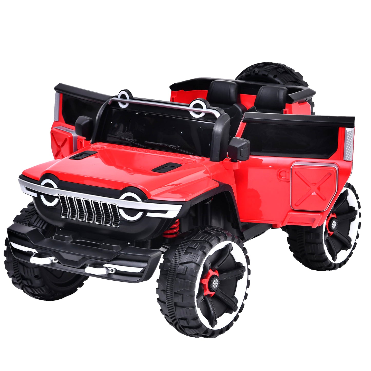 Leather Seat Electric Car Children Ride-On Car 12V10A Battery Powered Toy 3 Speeds, USB/Bluetooth/MP3/Music/Volume Adjustment/Power Display/One Button Start, Seat Belt - Red