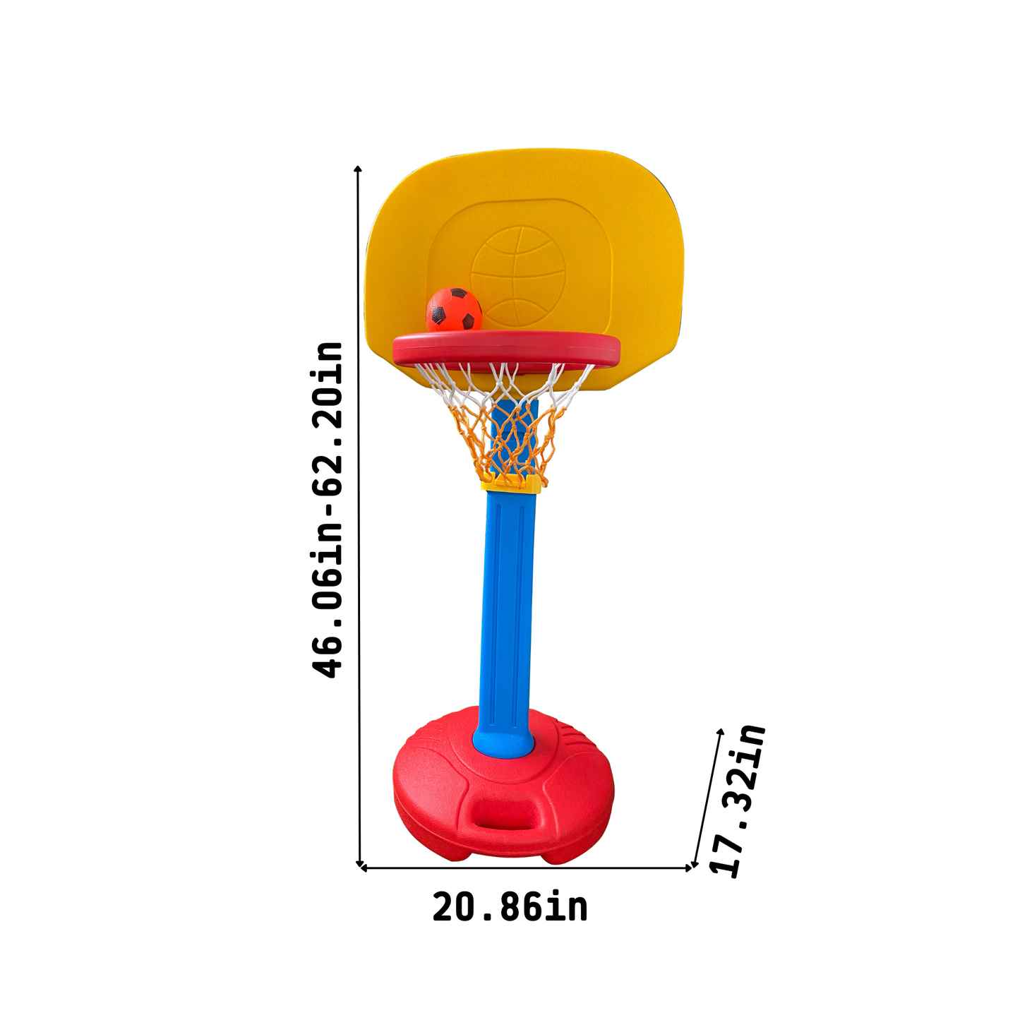 Children's Adjustable Height Indoor/Outdoor Basketball Frame Toy - Red, Yellow, and Blue - XGL001