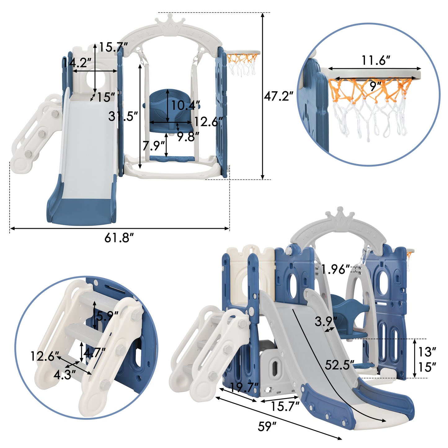 Toddler Slide and Swing Set 5 in 1, Kids Playground Climber Slide Playset with Basketball Hoop - Freestanding Combination for Babies - Indoor & Outdoor - Colorful and Versatile