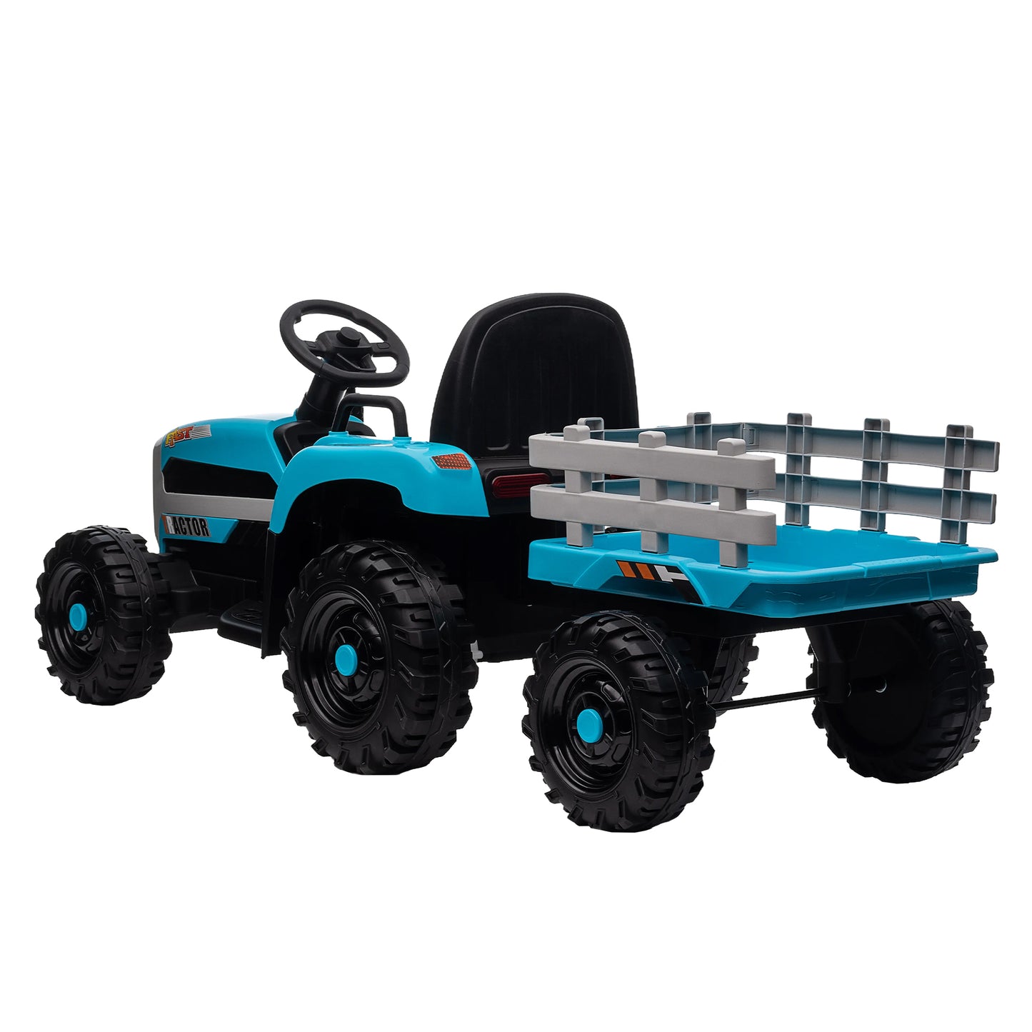 12V Battery Powered Ride on Tractor with Trailer for Kids | Remote Control | 3-Speed Adjustable | Power Display | USB, MP3, Bluetooth | LED Light | Two-Point Safety Belt | Blue