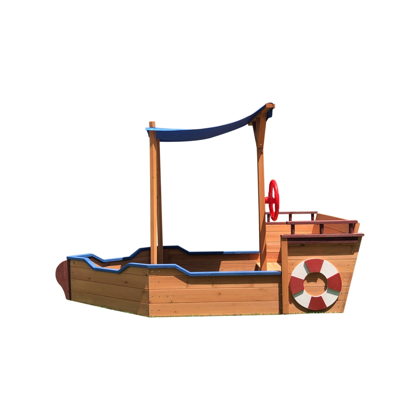 Outsunny Pirate Ship Sandbox: Wooden Sandbox with Storage Bench and Seat for Kids 3-8 Years Old, Outdoor Toy with Cover and Rudder - Colorful & Fun!