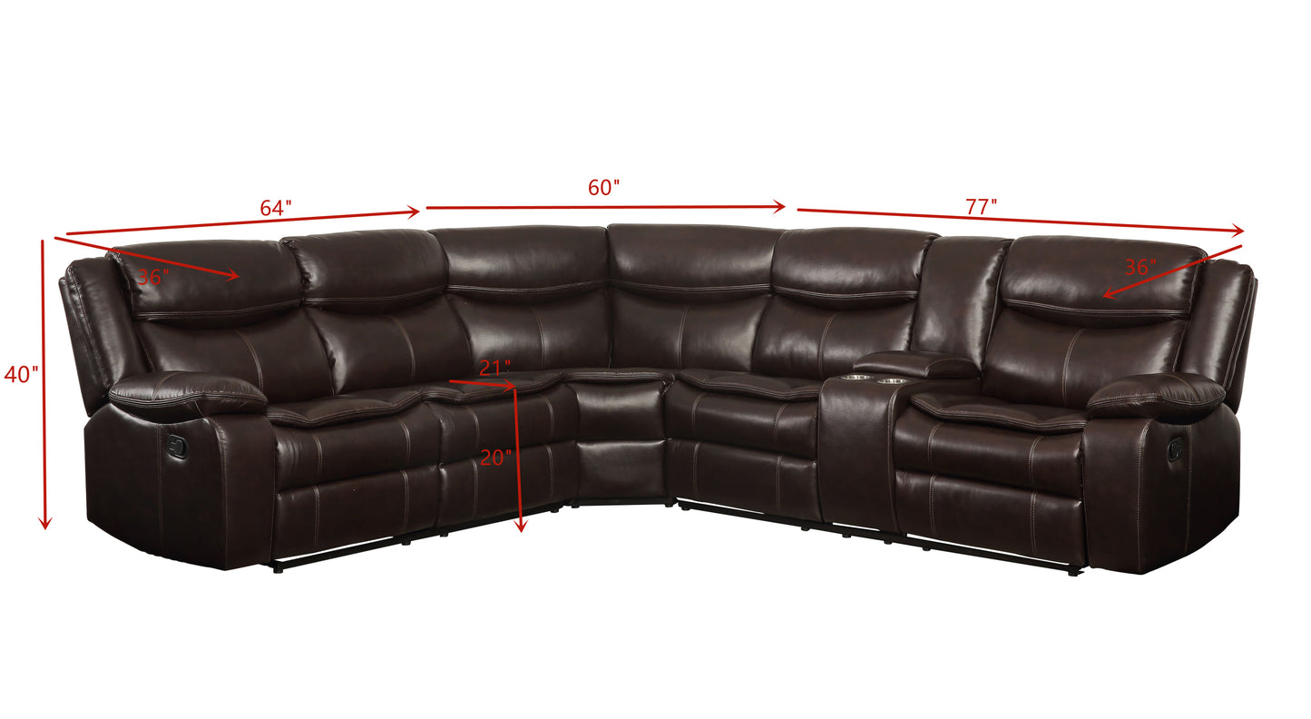 ACME Tavin Sectional Sofa: Espresso Leather-Aire Match, Motion Function, Stylish Design, Available in Various Sizes