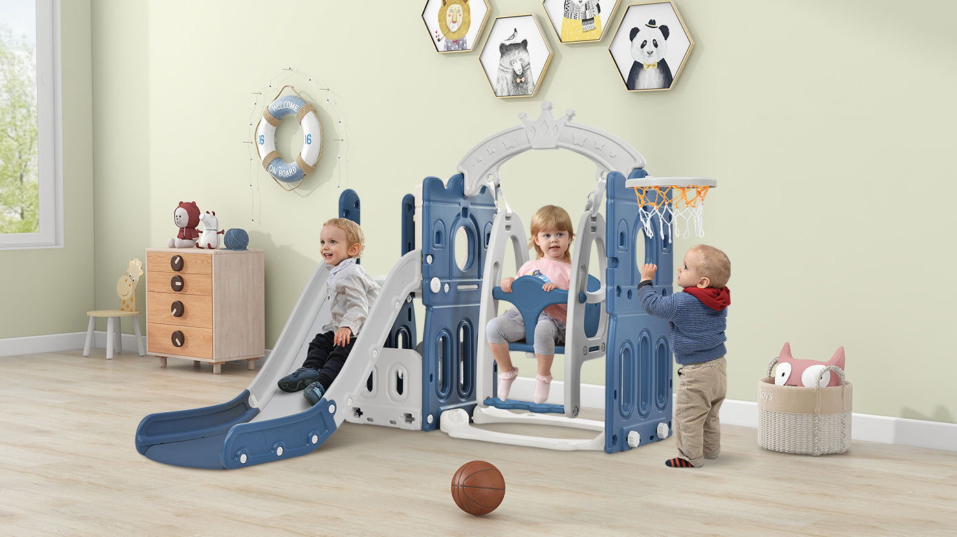 Toddler Slide and Swing Set 5 in 1, Kids Playground Climber Slide Playset with Basketball Hoop - Freestanding Combination for Babies - Indoor & Outdoor - Colorful and Versatile