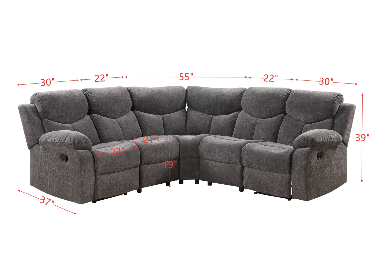 ACME Kalen Sectional Sofa: Gray Chenille, Comfortable & Stylish, Perfect for Any Living Space