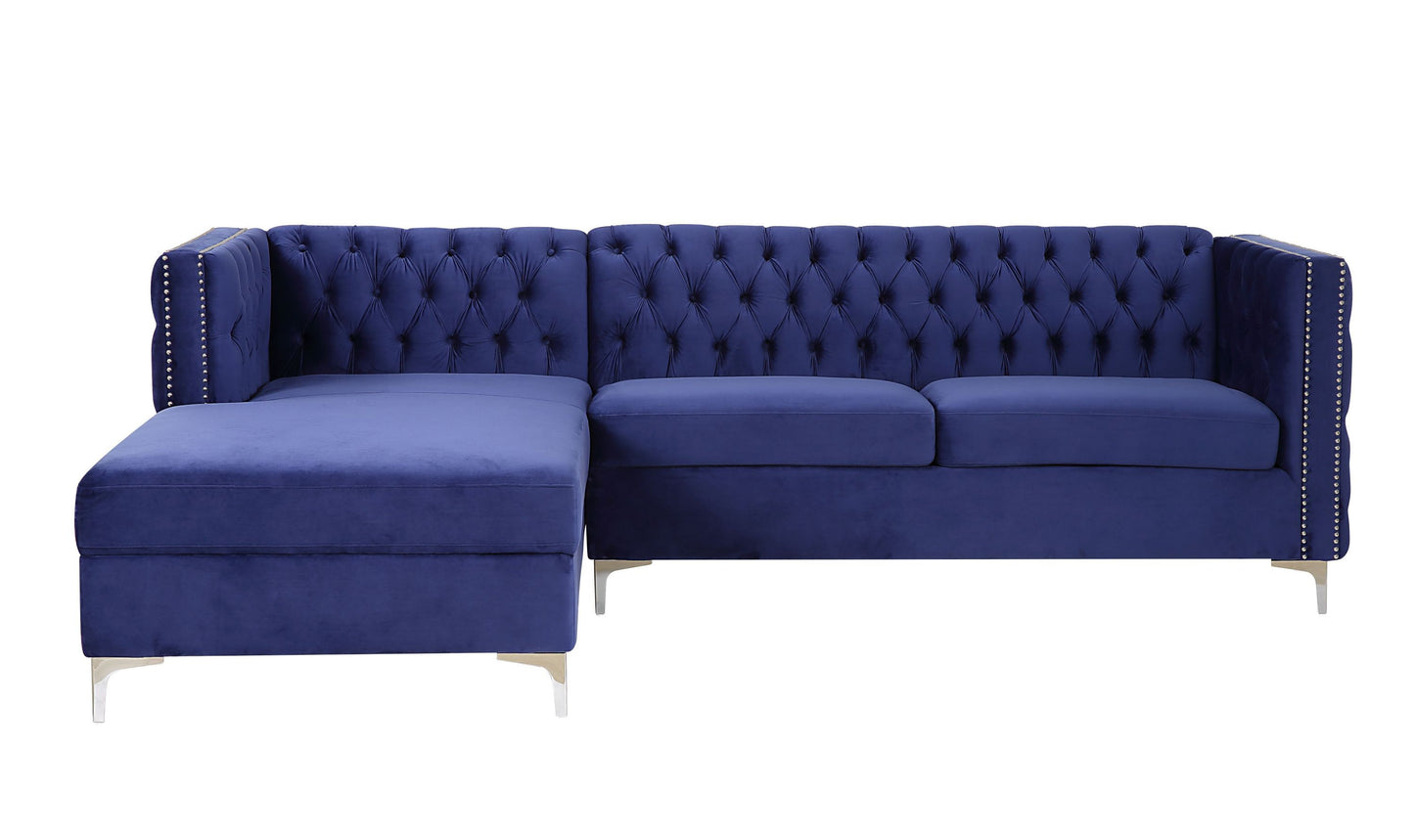 Sullivan Sectional Sofa: Navy Blue Velvet, Modern Design, ACME 55490