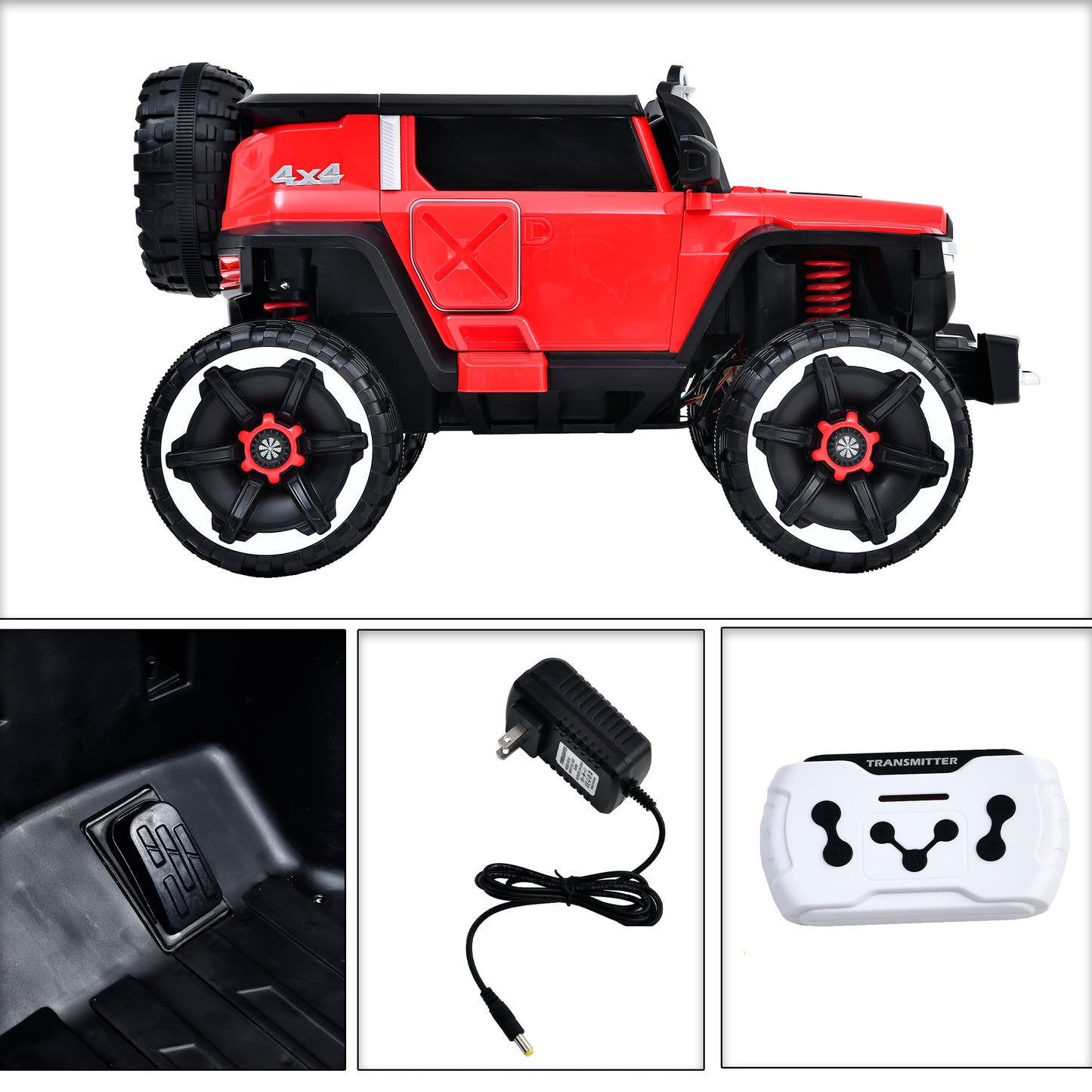 Leather Seat Electric Car Children Ride-On Car 12V10A Battery Powered Toy 3 Speeds, USB/Bluetooth/MP3/Music/Volume Adjustment/Power Display/One Button Start, Seat Belt - Red