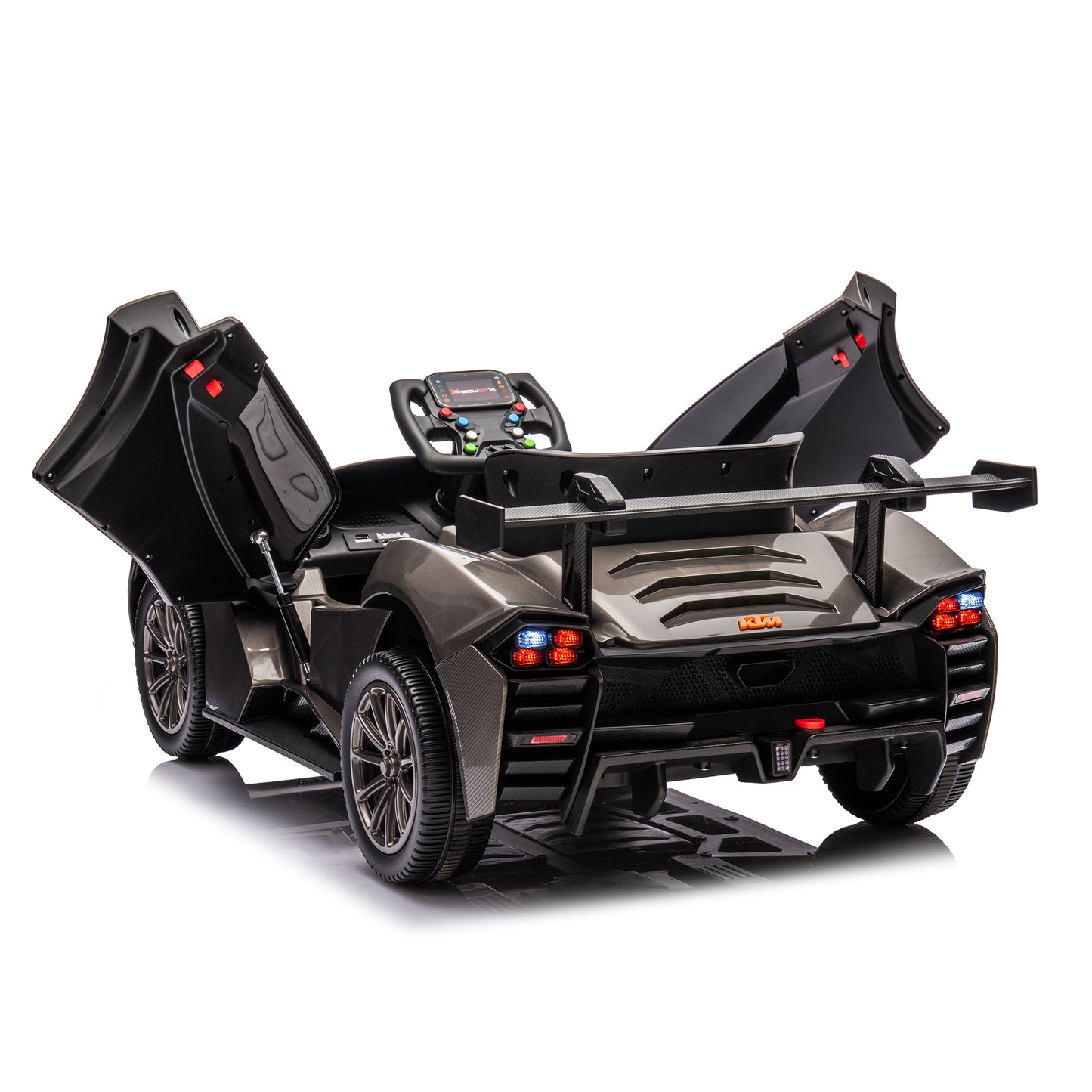 Licensed KTM X-Bow GTX 12V7A Kids Ride-On Car 2.4G W/Parents Remote Control - Electric Car for Kids, 3-Speed Adjustable, Power Display, USB, MP3, Bluetooth, LED Light, Two-Point Safety Belt - Black