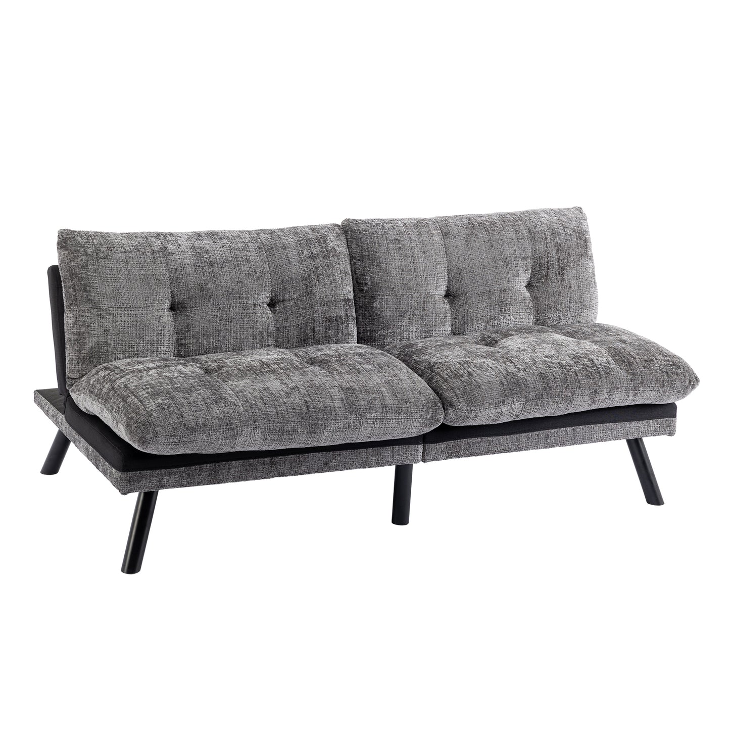 Convertible Sofa Bed Loveseat Futon Bed with Adjustable Lounge Couch, Metal Legs - Chenille-Grey - Breathable, Compact Size for Small Living Spaces