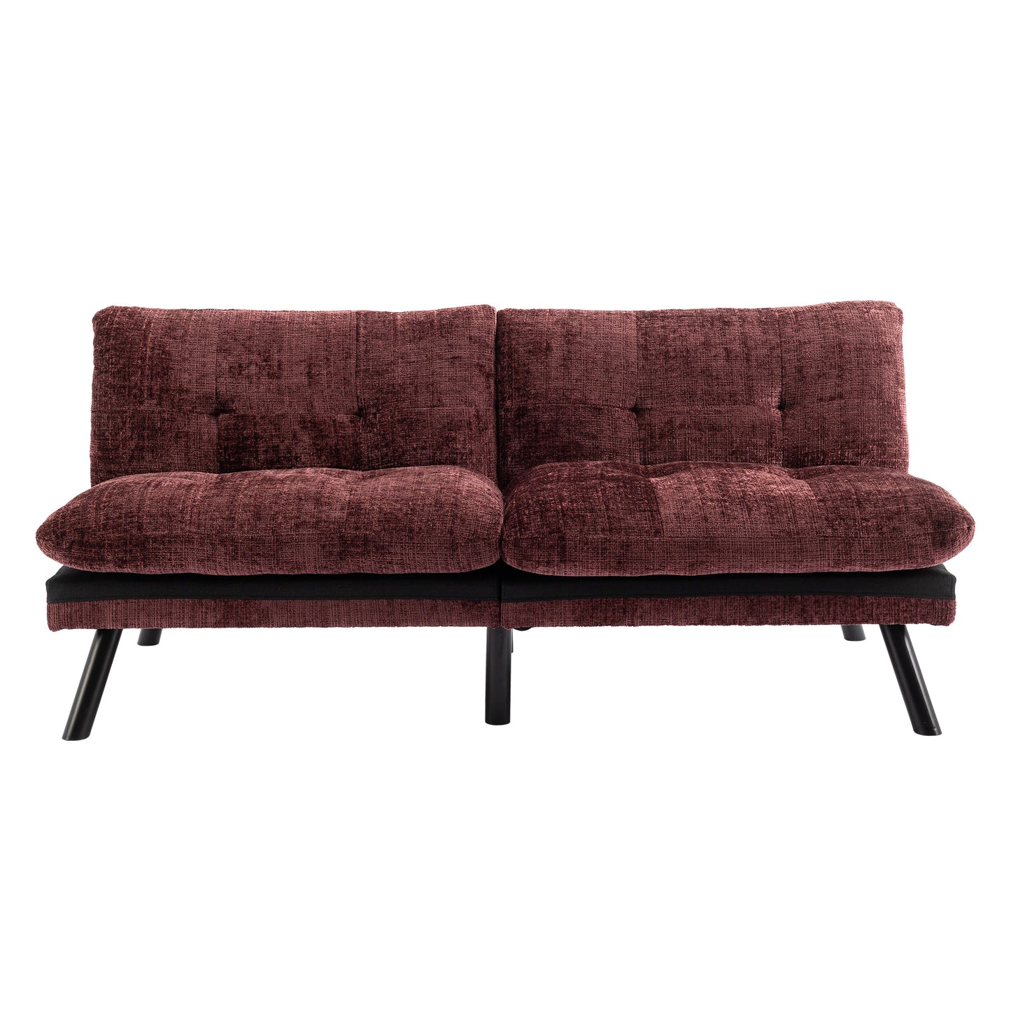 Convertible Sofa Bed Loveseat Futon: Adjustable Lounge Couch, Metal Legs, Chenille Wine Red