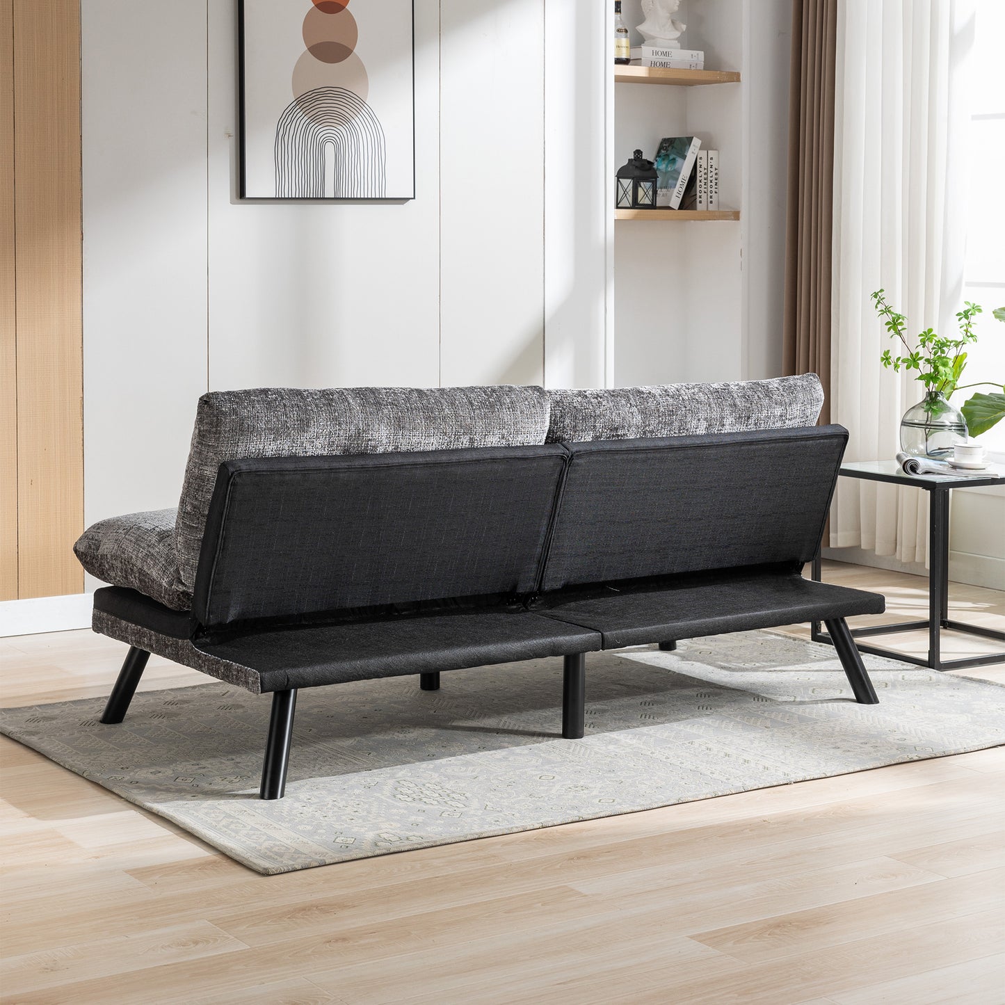 Convertible Sofa Bed Loveseat Futon Bed with Adjustable Lounge Couch, Metal Legs - Chenille-Grey - Breathable, Compact Size for Small Living Spaces