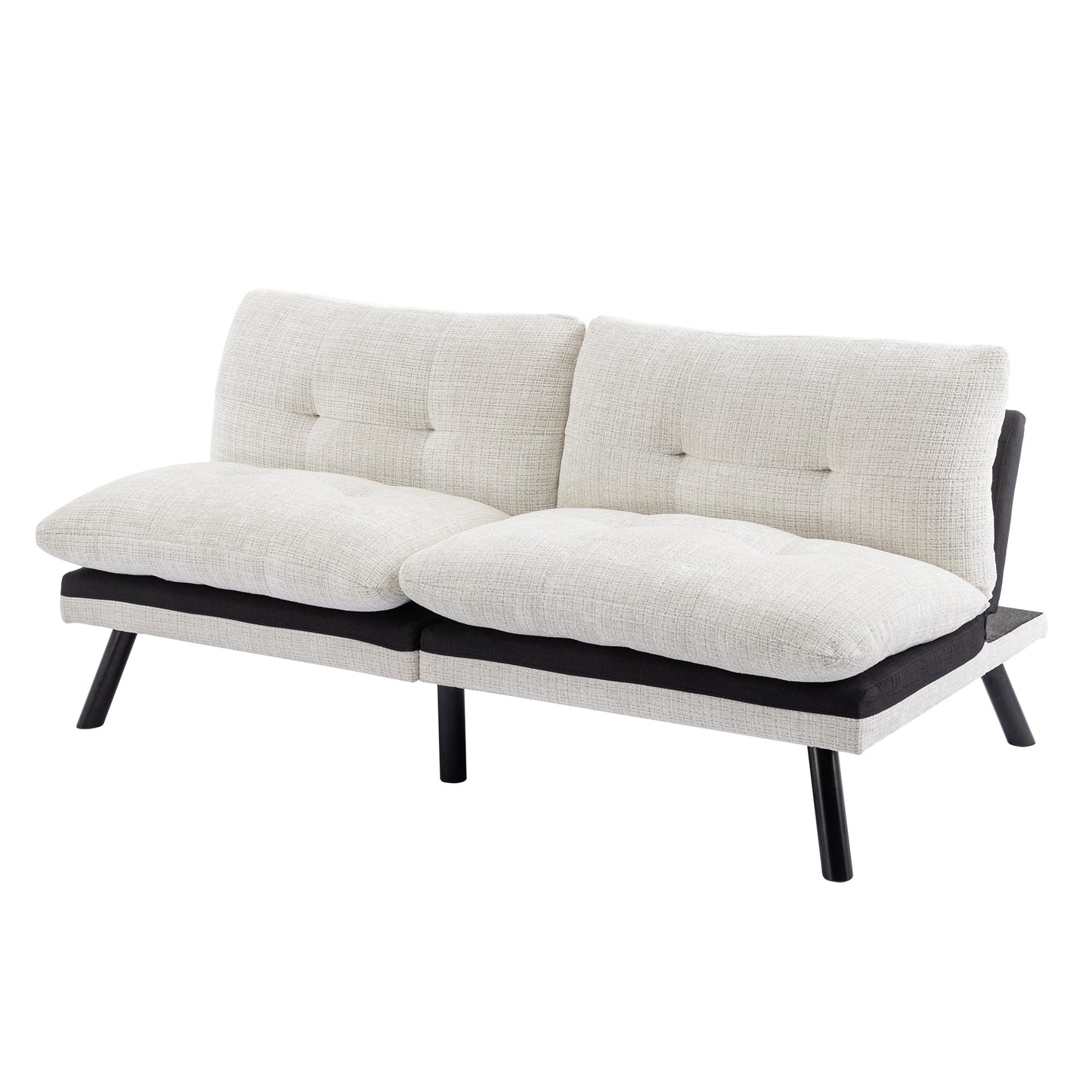 Convertible Sofa Bed Loveseat Futon: Adjustable Lounge Couch with Metal Legs, Breathable Chenille in Creamy White - Ideal for Compact Living Spaces