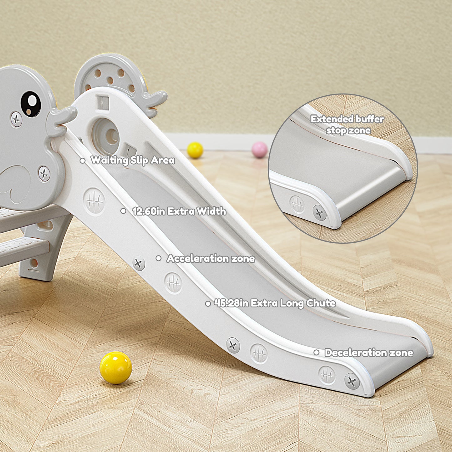 Kid Slide for Toddler Age 1-3: Indoor Plastic Slide for Outdoor Playground Climbing, Duck Grey White