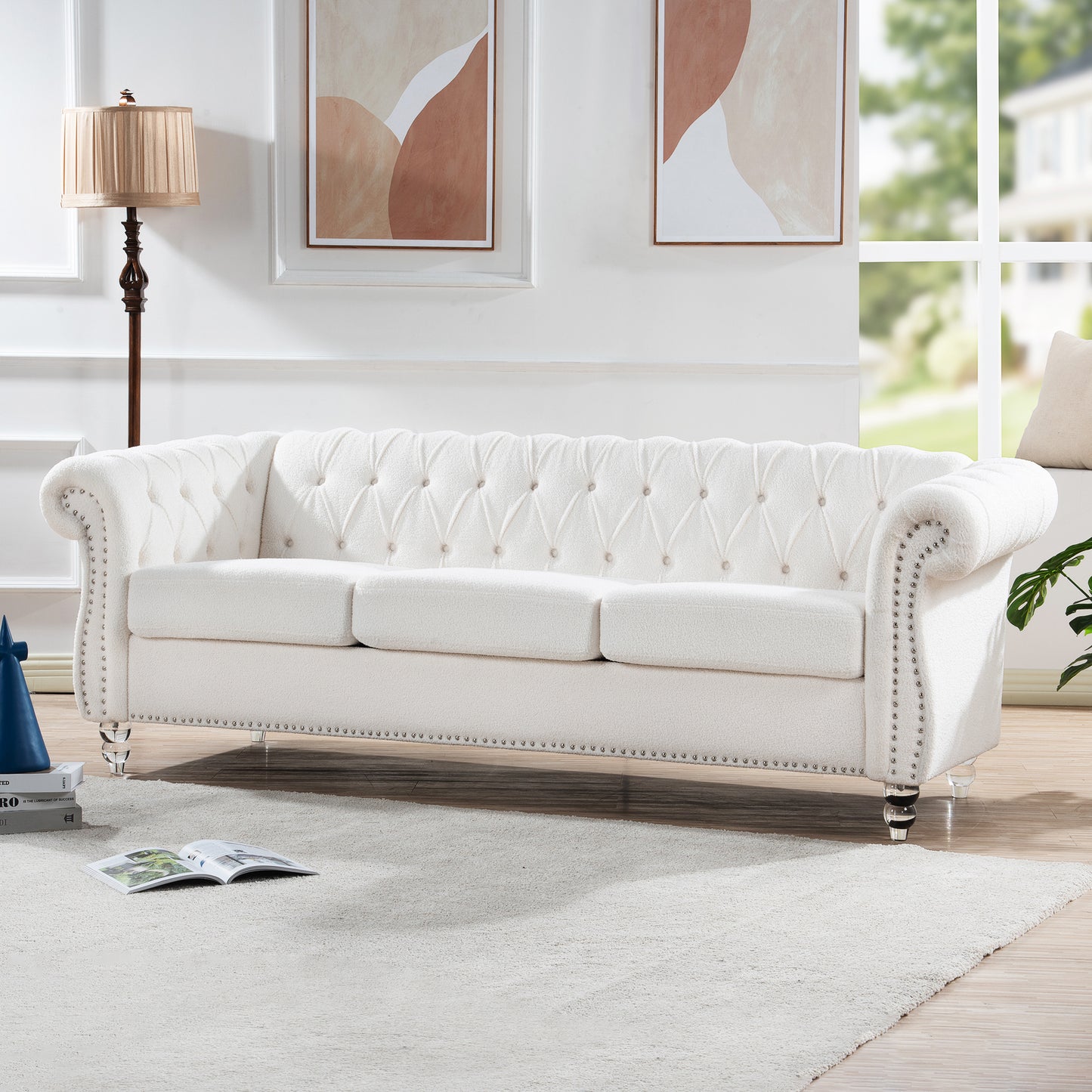 84.65" Rolled Arm Chesterfield 3 Seater Sofa - Classic Design, Plush Comfort, Multiple Color Options