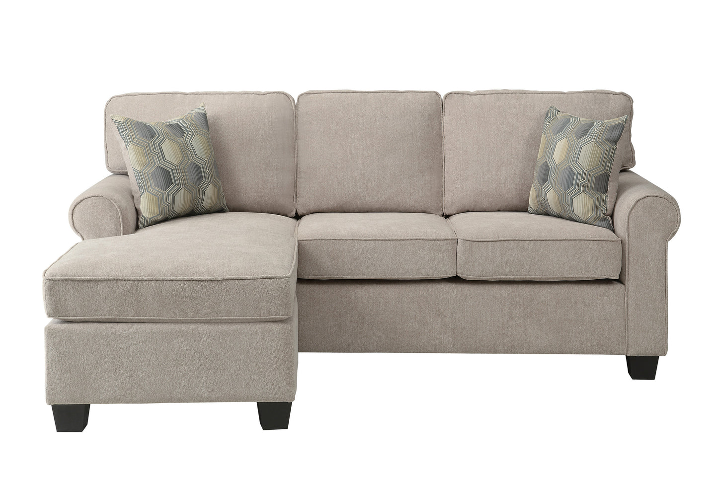 Transitional Design Sectional Sofa 1pc Reversible Chaise with 2 Pillows | Sand Microfiber Fabric Upholstered Furniture