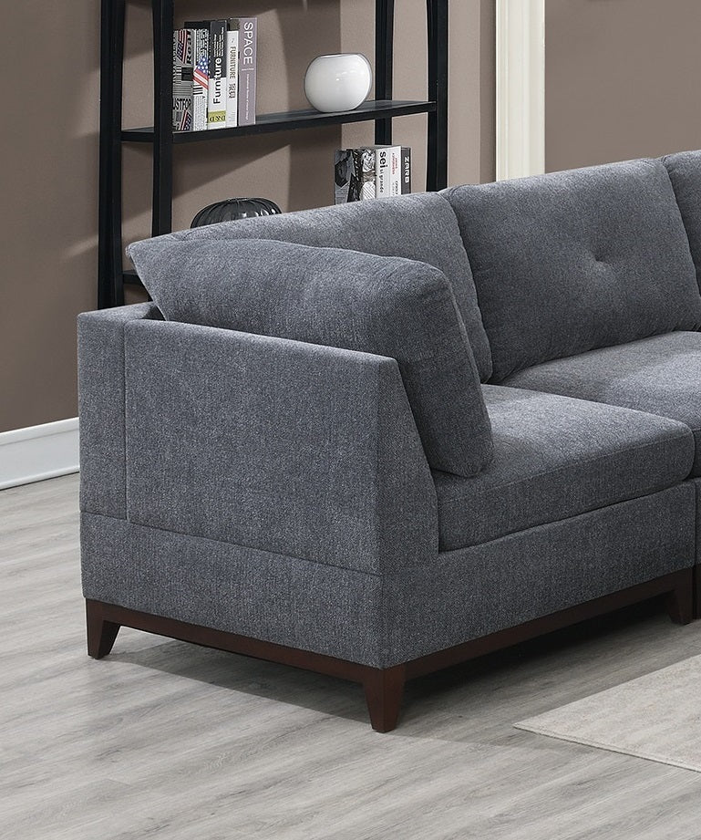 Ash Grey Chenille Fabric Modular Sectional 9pc Set Living Room Furniture Corner Sectional Couch 3x Corner Wedge 4x Armless Chairs and 2x Ottomans Tufted Back Exposed Wooden Base