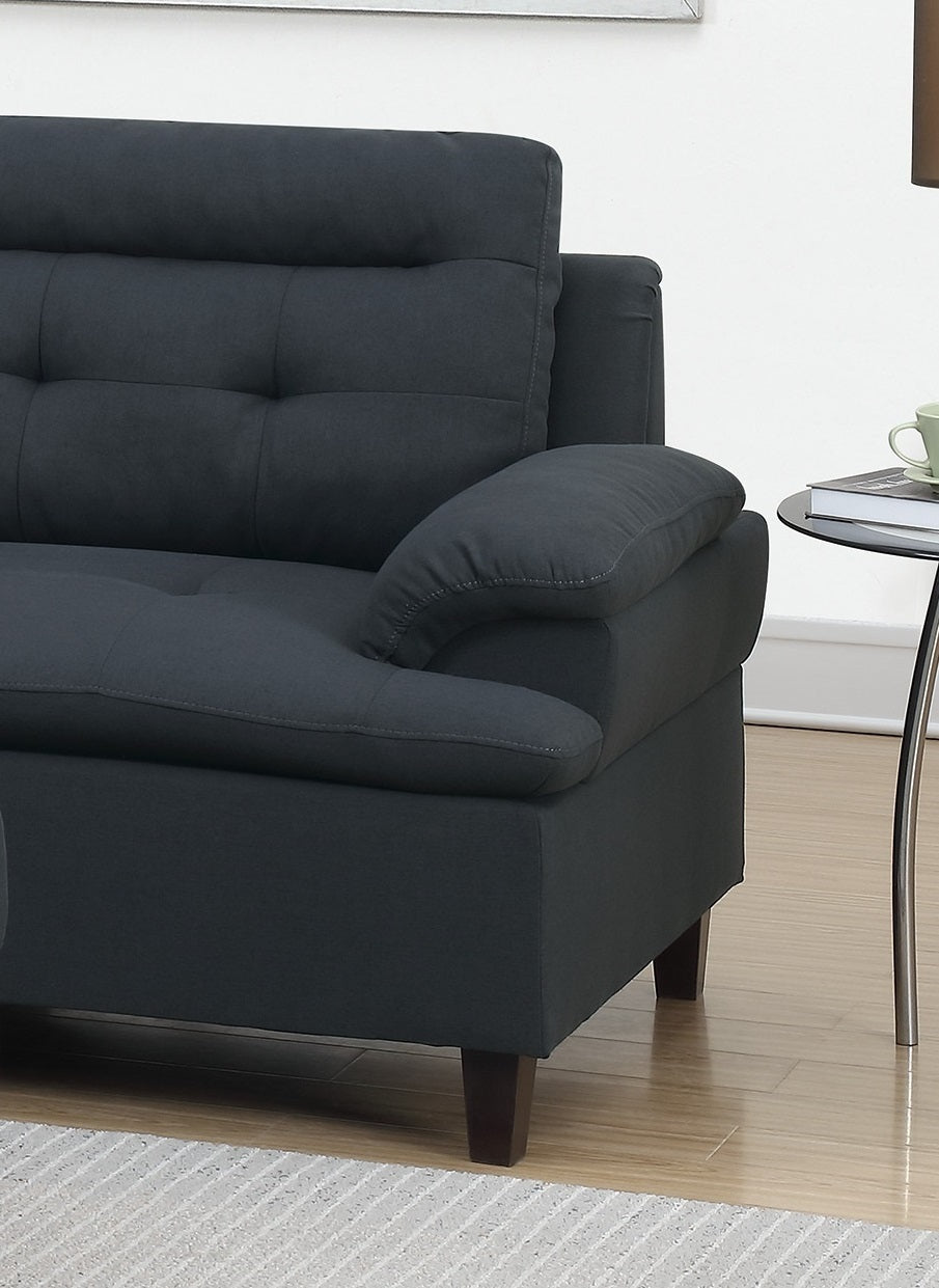 Living Room Furniture: Black Cushion Sectional with Ottoman in Linen-Like Fabric - Sofa Chaise