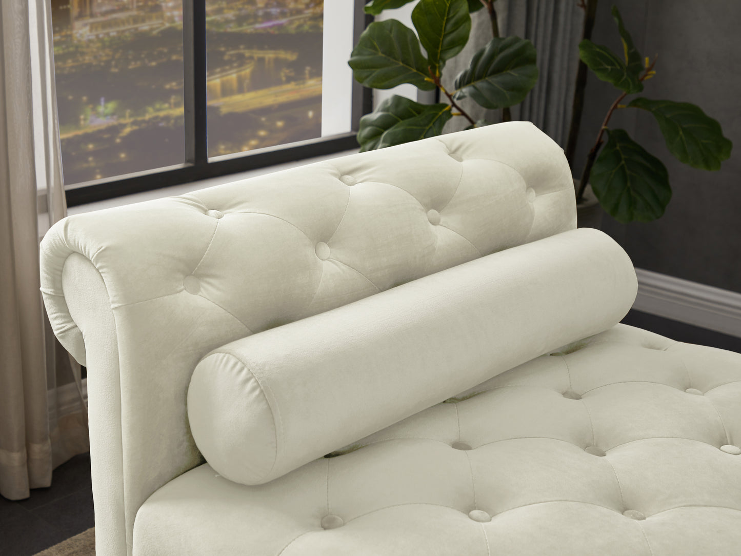 2038 Ivory Rectangular Large Sofa Stool - Luxurious and Spacious Seating with a Touch of Elegance