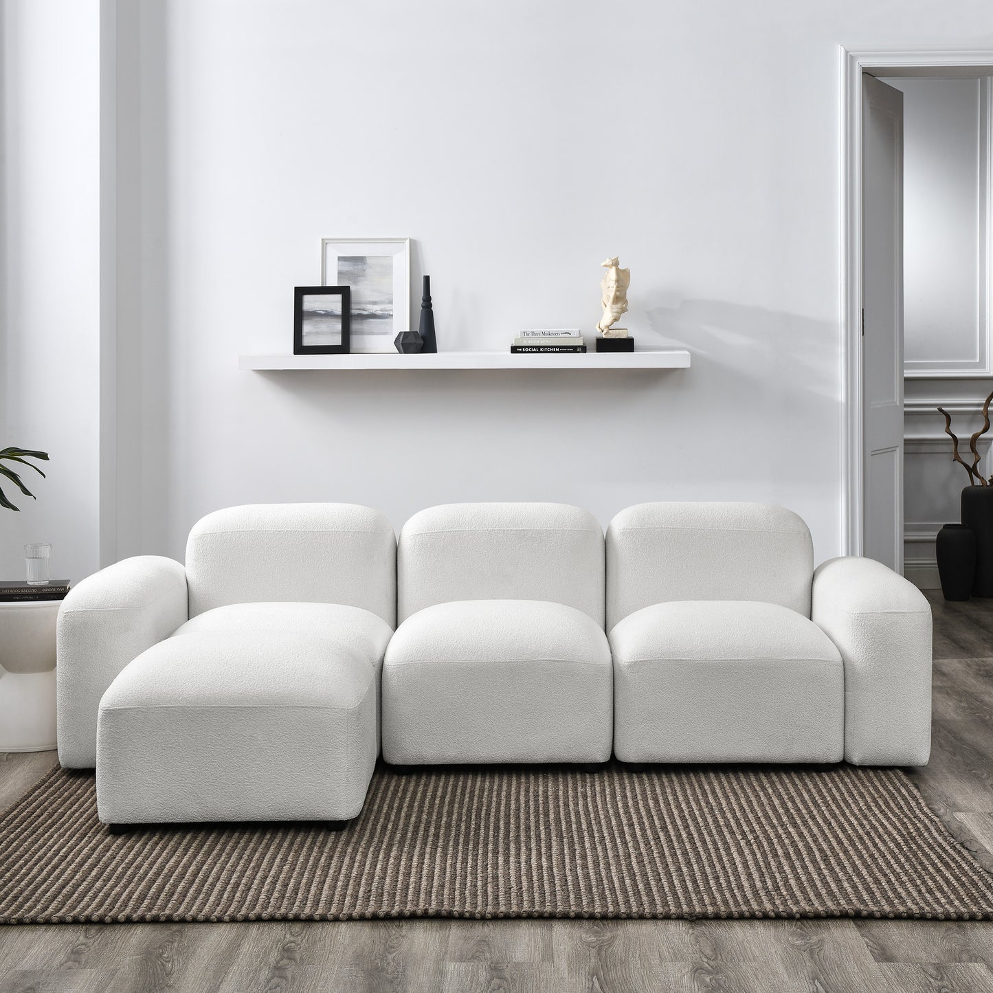 L-Shape Modular Sectional Sofa, DIY Combination, Loop Yarn, Ivory - Comfortable and Versatile Furniture for Your Home