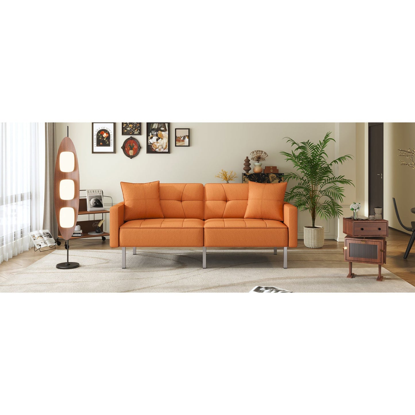 Linen Upholstered Modern Convertible Folding Futon Sofa Bed for Compact Living Space