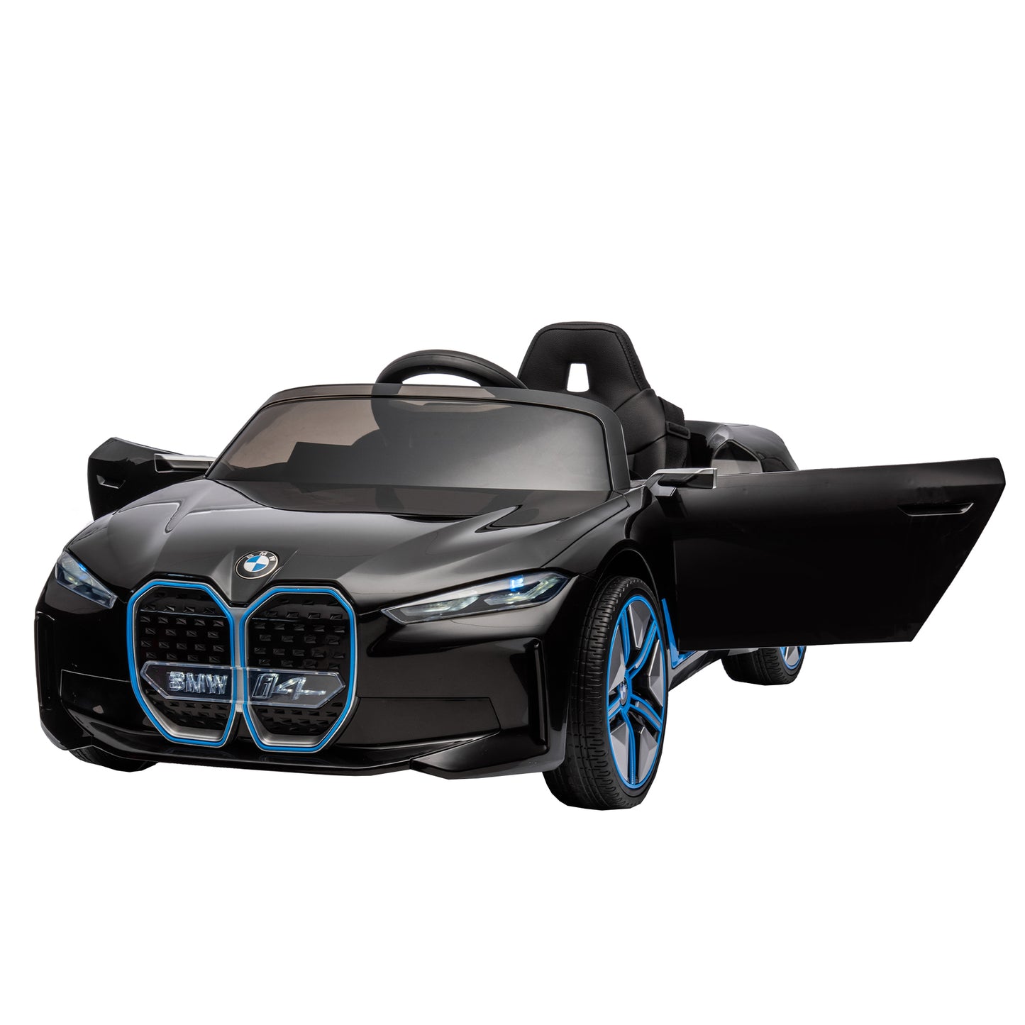 Licensed BMW I4, 12V Kids Ride On Car - 2.4G Remote Control, Electric Car for Kids - Three-Speed Adjustable, Power Display, USB, MP3, Bluetooth - LED Light, Two-Point Safety Belt, Story - Red