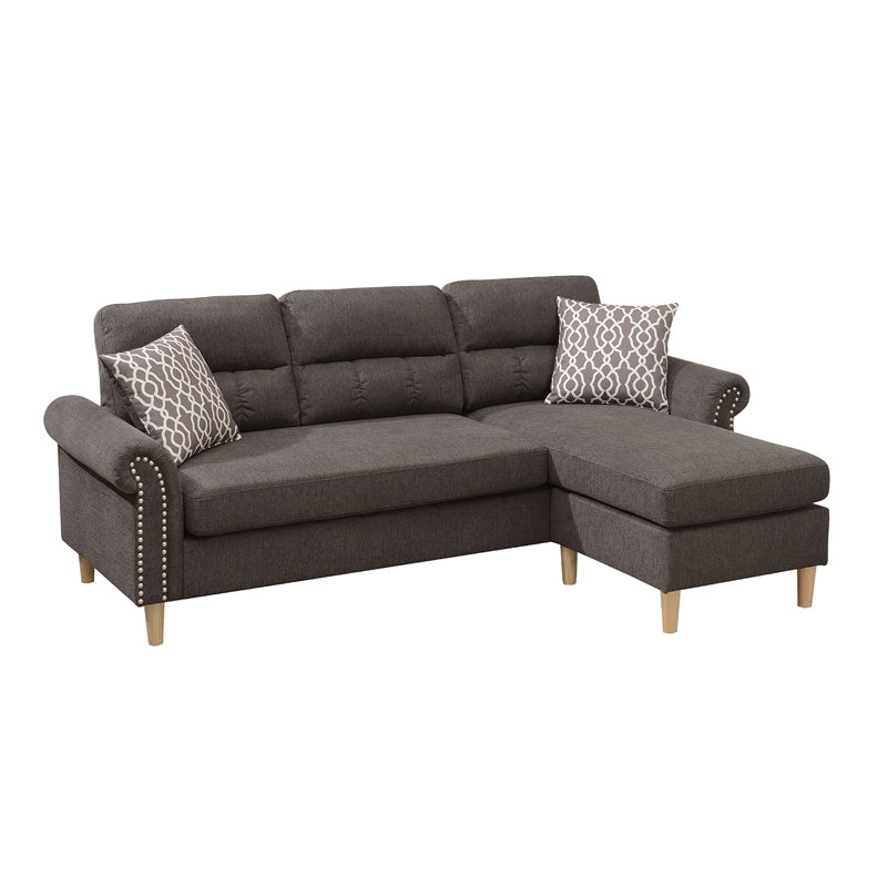 Tan Polyfiber Reversible Sectional Sofa Set with Chaise, Pillows, Plush Cushion, and Nailheads - Comfortable and Stylish Couch