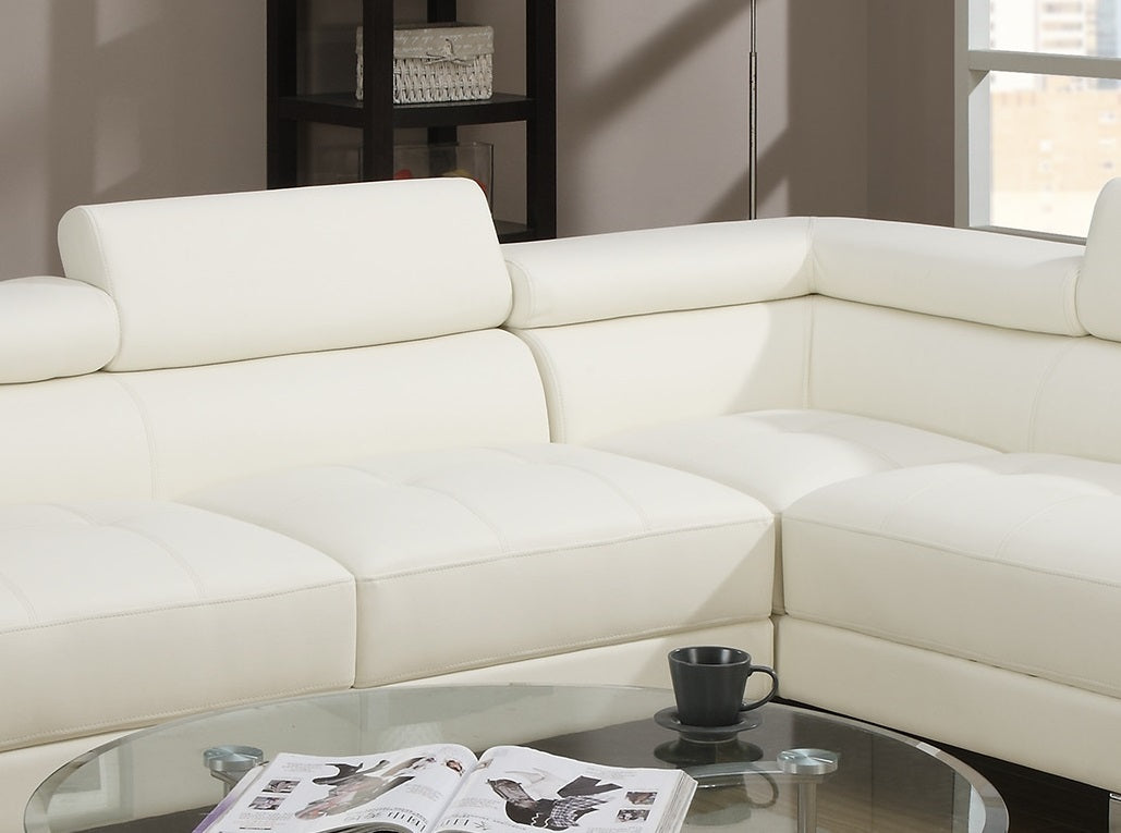 White Faux Leather Sectional Living Room Furniture with Adjustable Headrest - Right Facing Chaise & Left Facing Sofa (Color: White, Size: Sectional)