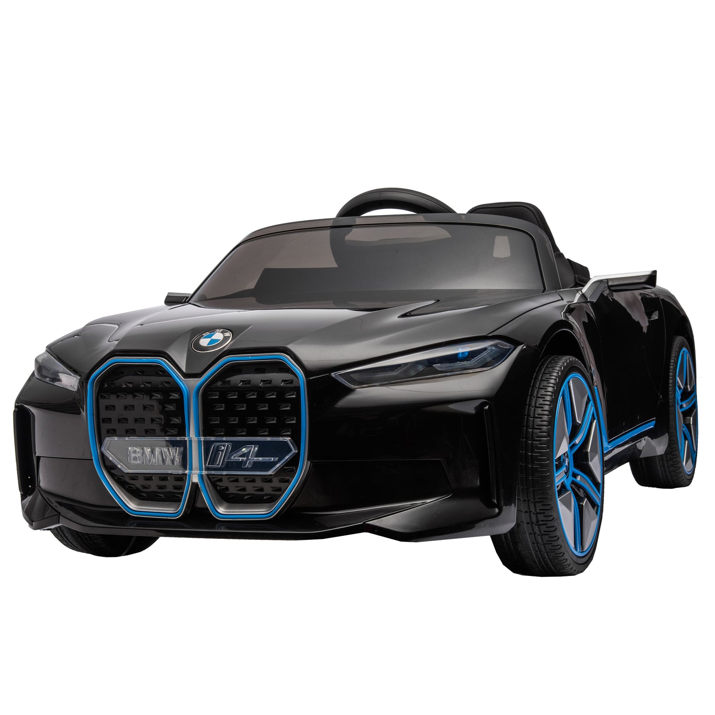 Licensed BMW I4, 12V Kids Ride On Car - 2.4G Remote Control, Electric Car for Kids - Three-Speed Adjustable, Power Display, USB, MP3, Bluetooth - LED Light, Two-Point Safety Belt, Story - Red