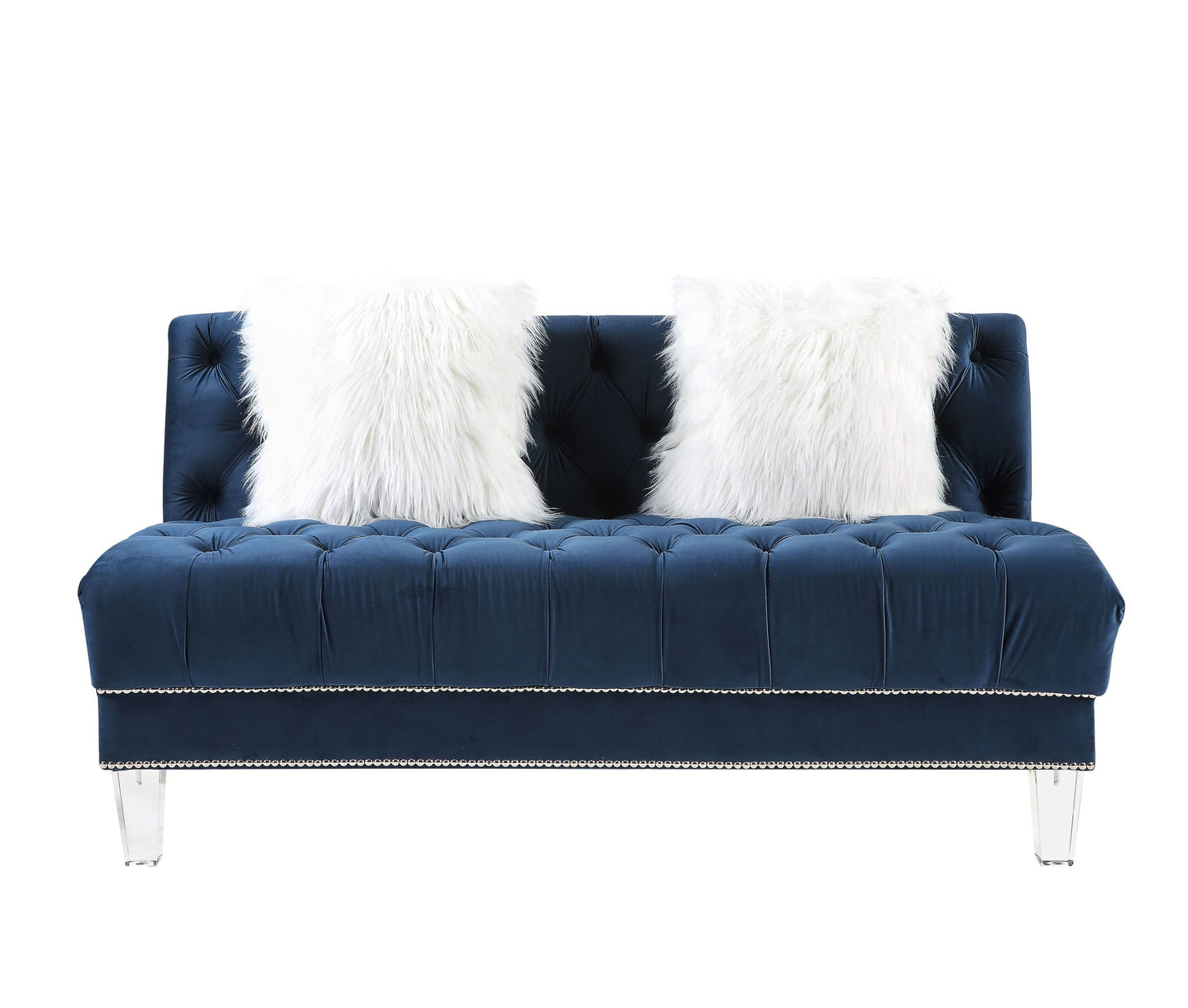 ACME Ezamia Sectional Sofa: Navy Blue Velvet, 2 Pillows, Modern Design