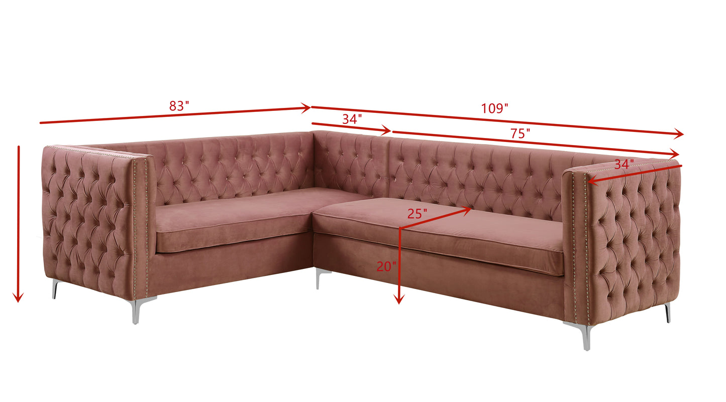 ACME Rhett Sectional Sofa: Dusty Pink Velvet, Modern Design, Spacious & Comfortable, 55505