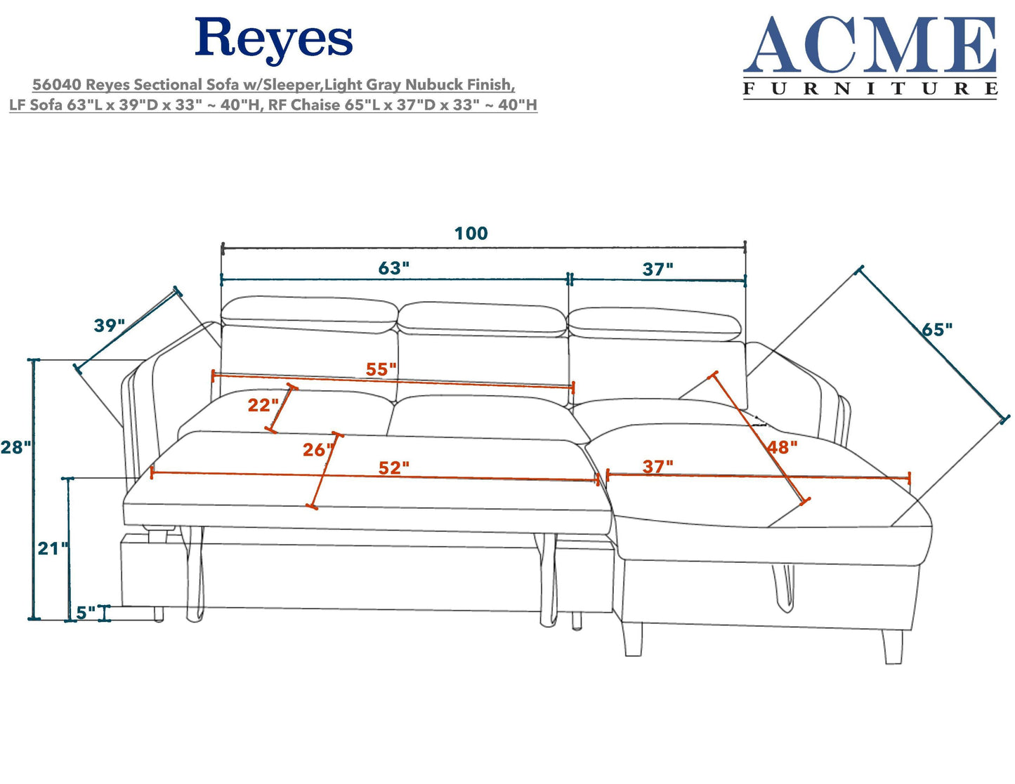 Reyes Sectional Sofa with Sleeper in Beige Nubuck - Luxurious and Versatile Seating for Your Living Space