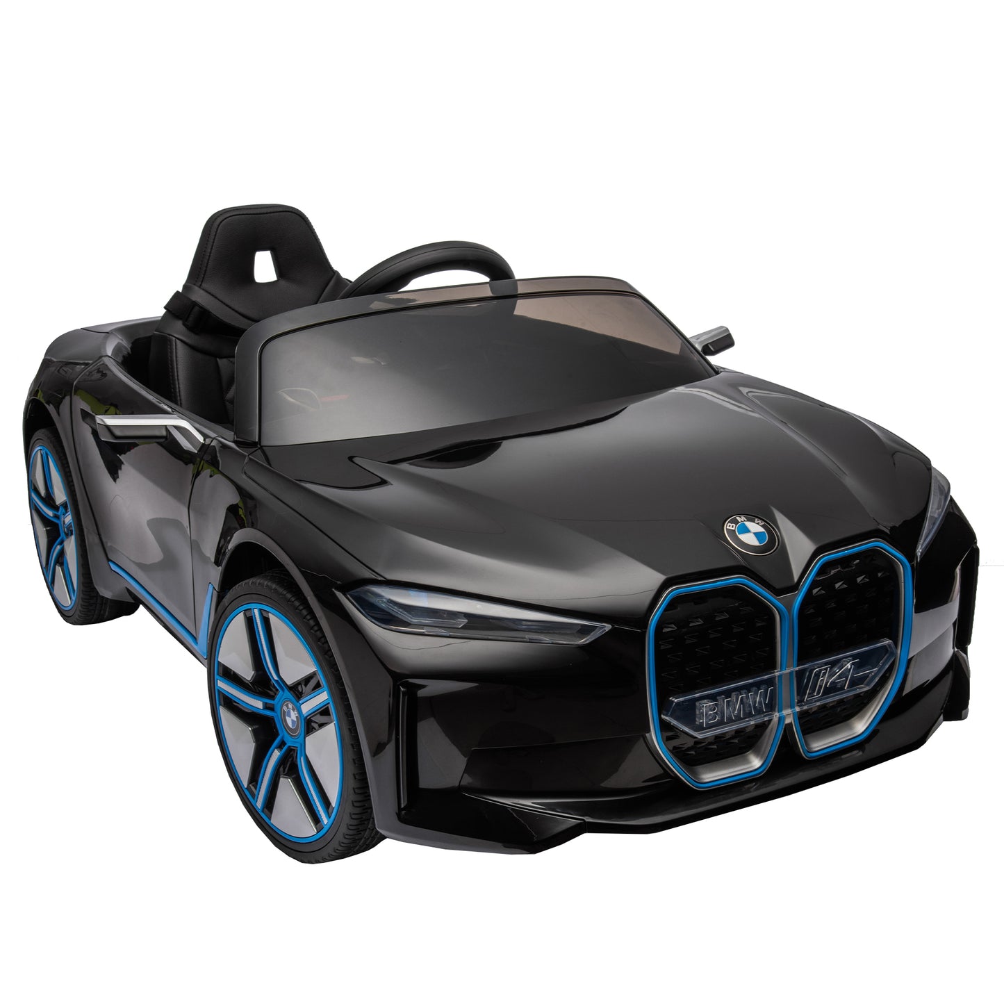 Licensed BMW I4, 12V Kids Ride On Car - 2.4G Remote Control, Electric Car for Kids - Three-Speed Adjustable, Power Display, USB, MP3, Bluetooth - LED Light, Two-Point Safety Belt, Story - Red