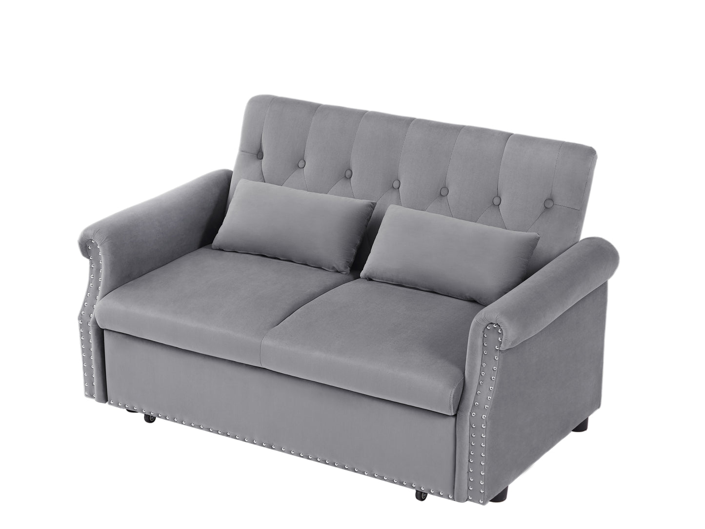 55" Modern Velvet Convertible Loveseat Sleeper Sofa Couch with Lumbar Pillows - Adjustable Pull-Out Bed, Removable Armrest - Nursery, Living Room, Apartment, Home Office - Shiny, Various Colors