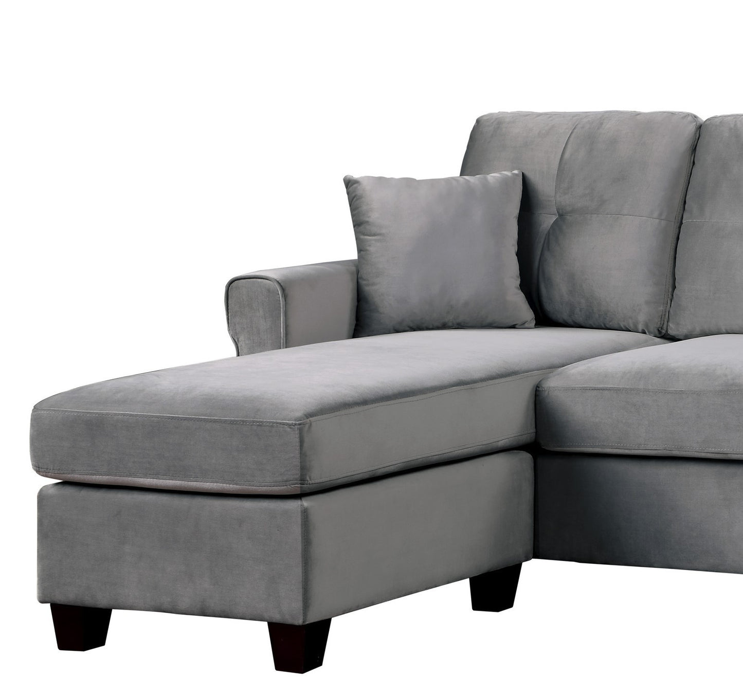 Reversible Config. 1pc Sectional Sofa, 2 Pillows, Gray Velvet Fabric, Tufted Back, Living Room Furniture