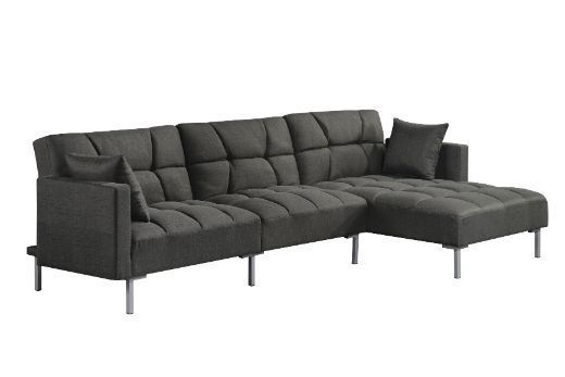 Reversible Adjustable Sectional Sofa w/2 Pillows, Dark Gray Fabric - ACME Duzzy 50485