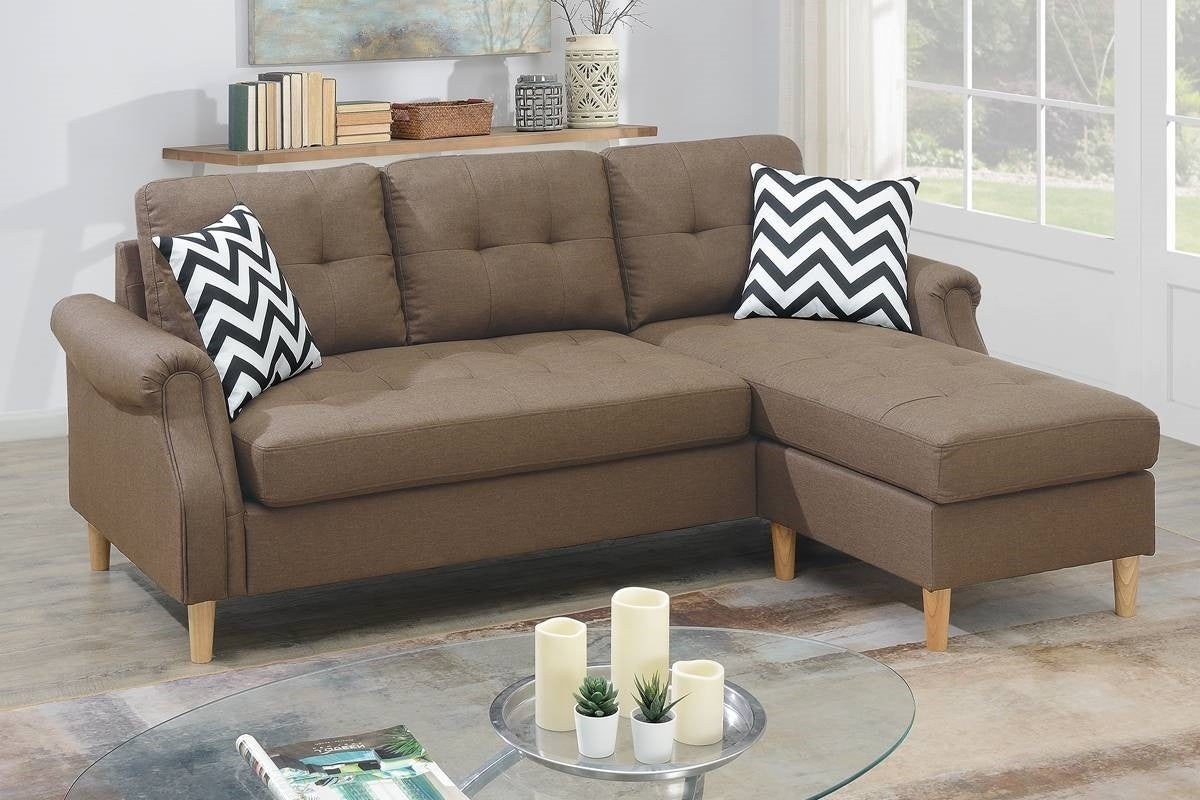 Living Room Corner Sectional Light Coffee Polyfiber Chaise Sofa - Reversible, Comfortable, & Stylish - Available in Various Sizes