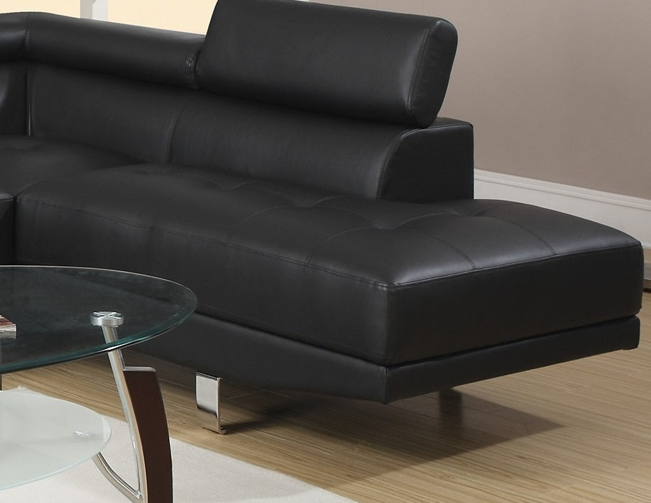 Black Faux Leather Sectional Living Room Furniture with Adjustable Headrest: Right Facing Chaise & Left Facing Sofa