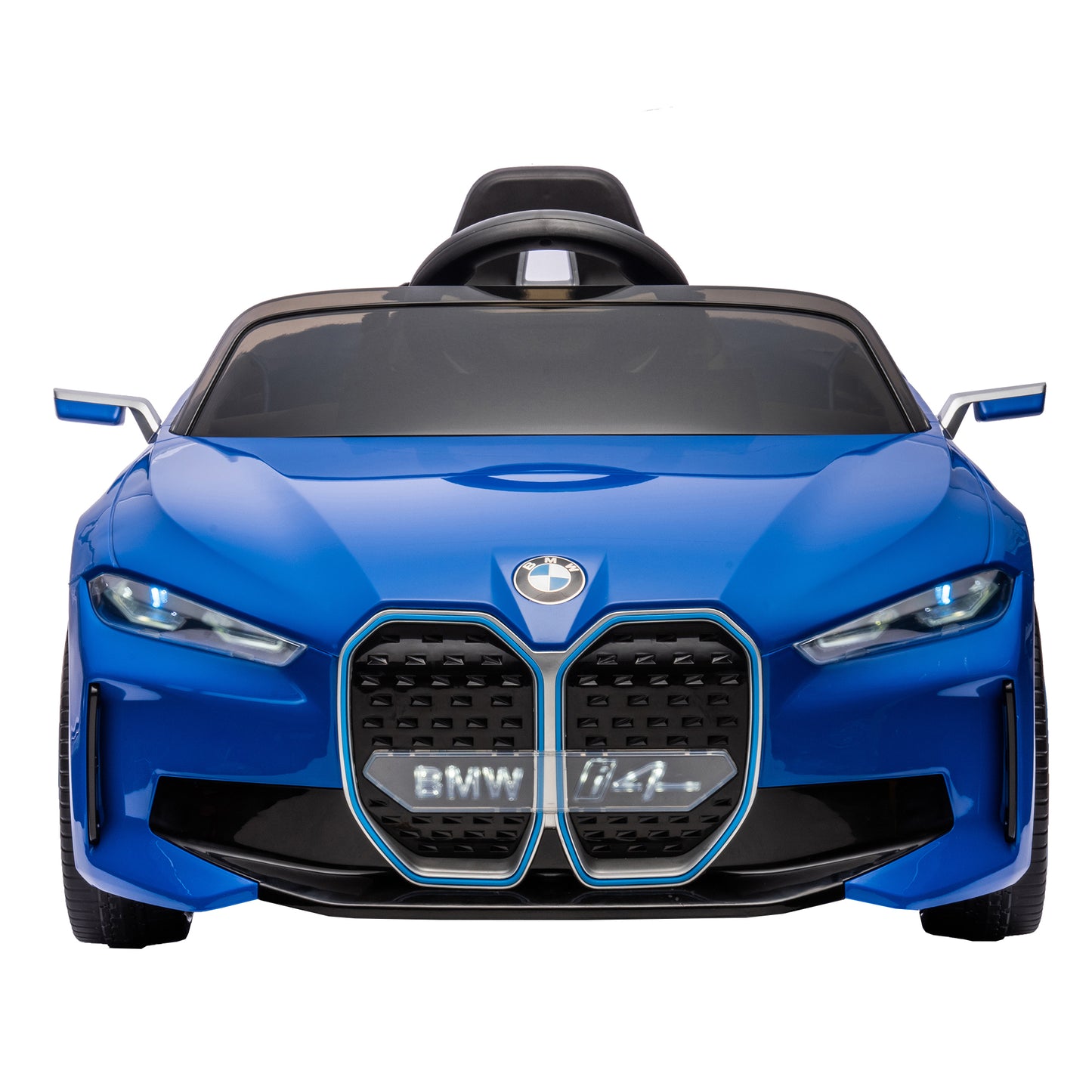 Licensed BMW I4, 12v Kids Ride-On Car with Remote Control - Electric Car for Kids, Three-Speed Adjustable, Power Display, USB, MP3, Bluetooth, LED Light, Two-Point Safety Belt, Story - Black