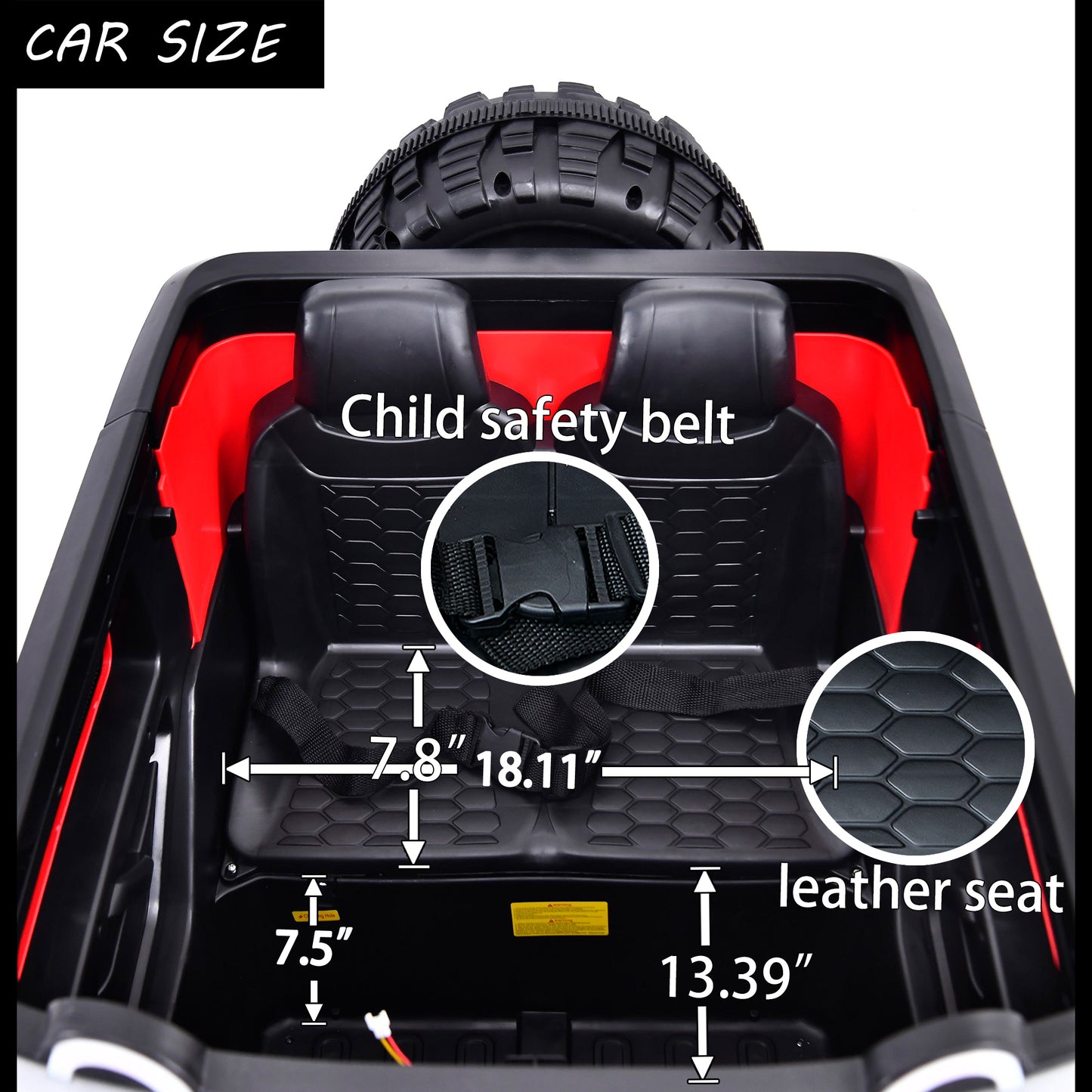 Leather Seat Electric Car Children Ride-On Car 12V10A Battery Powered Toy 3 Speeds, USB/Bluetooth/MP3/Music/Volume Adjustment/Power Display/One Button Start, Seat Belt - Red