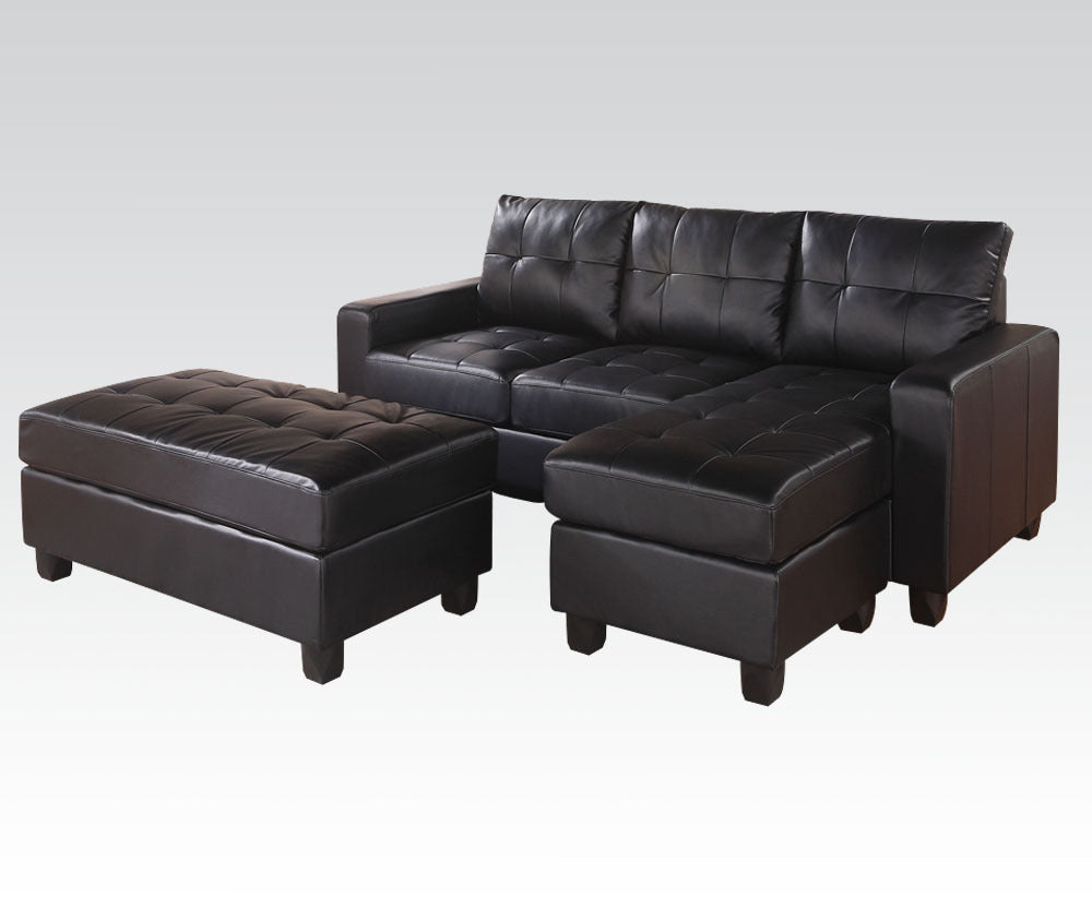 ACME Lyssa Sectional Sofa & Ottoman in Black Bonded Leather Match - Stylish and Comfortable Seating for your Living Space