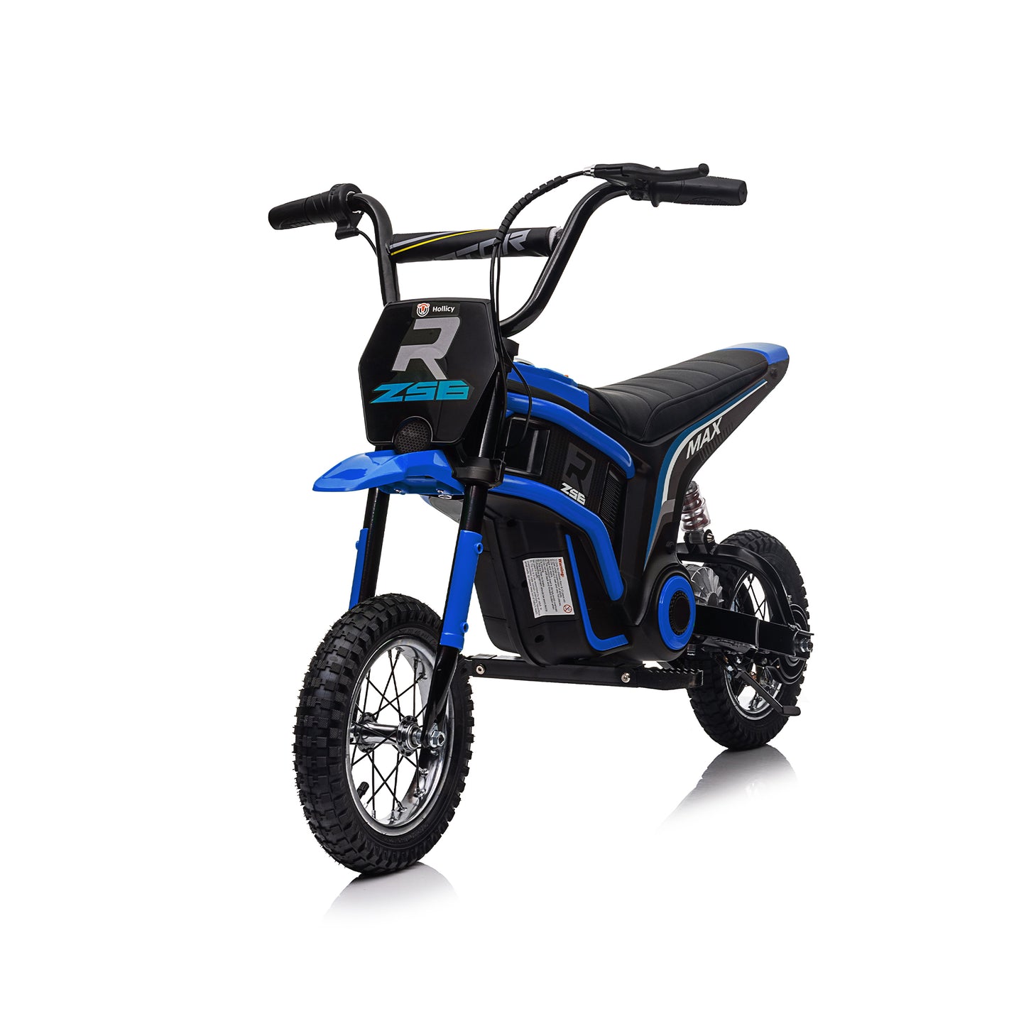 Kids Ride On 24V Electric Toy Motocross Motorcycle Dirt Bike - XXL Large, Age 8-12, Speeds up to 14.29MPH, Dual Suspension, Hand-Operated Dual Brakes, Twist Grip Throttle, Authentic Motocross Bike Geometry, Red & Blue.