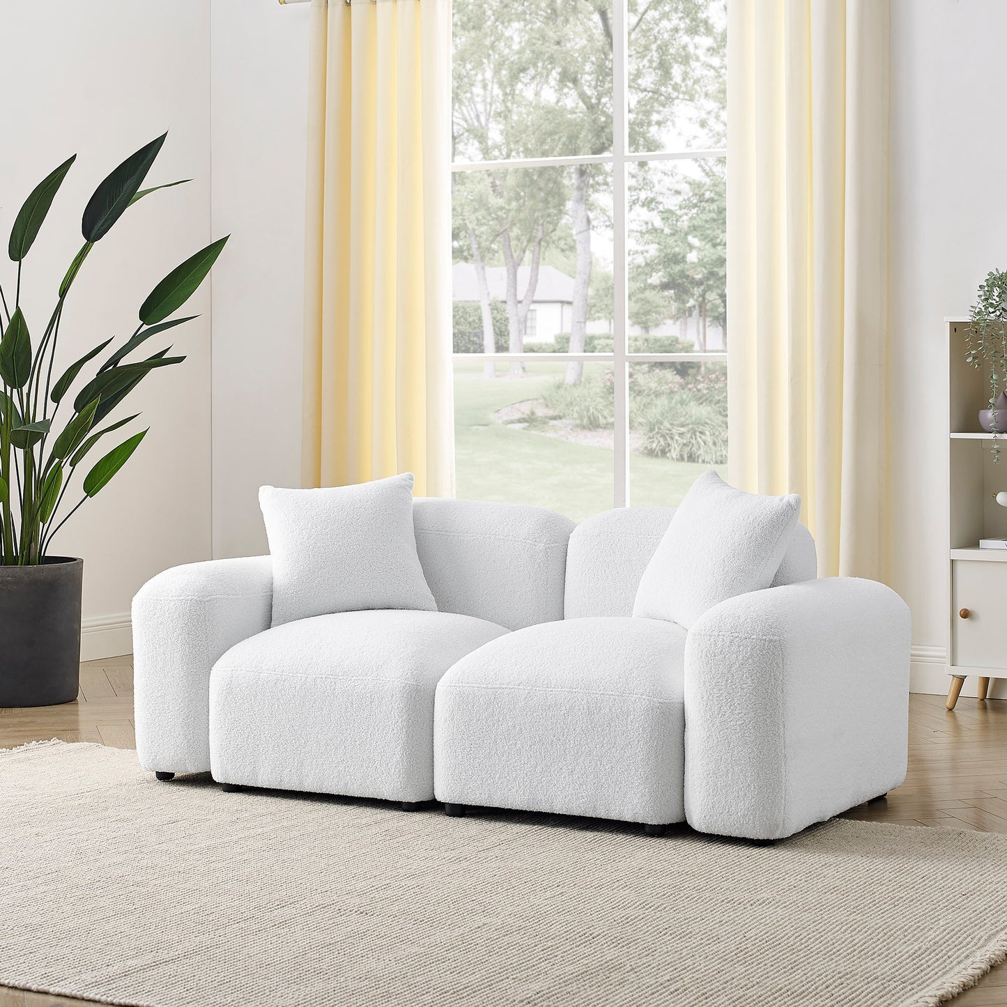 L-Shape Modular Sectional Sofa, DIY Combination, Teddy Fabric, White - Create Your Perfect Seating with this Versatile and Comfy Sofa